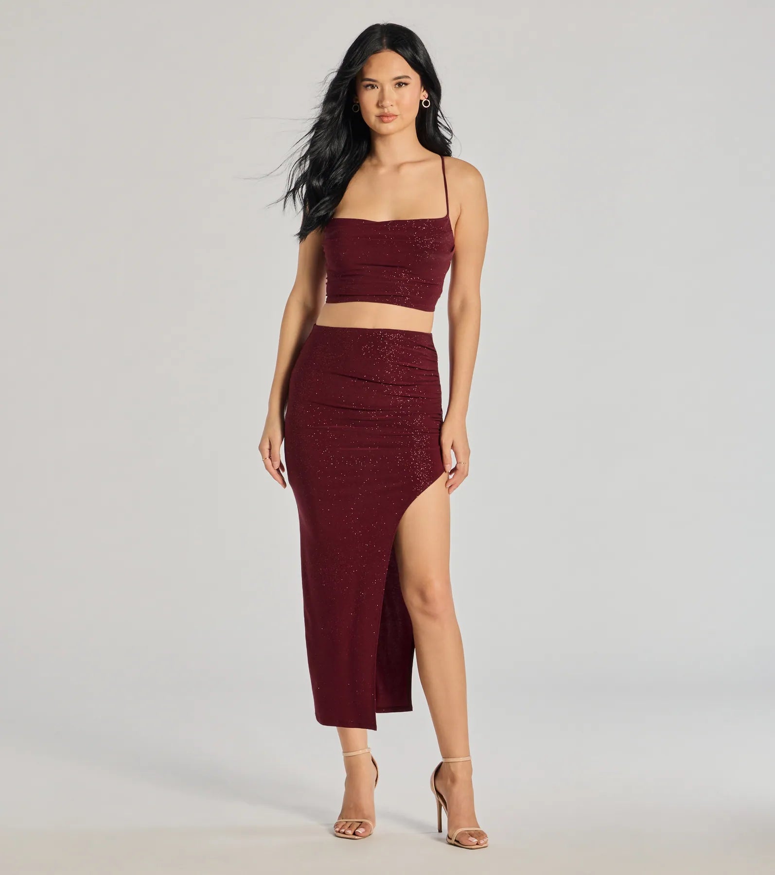 Windsor Glitzy Affair High-Slit Glitter Midi Skirt
