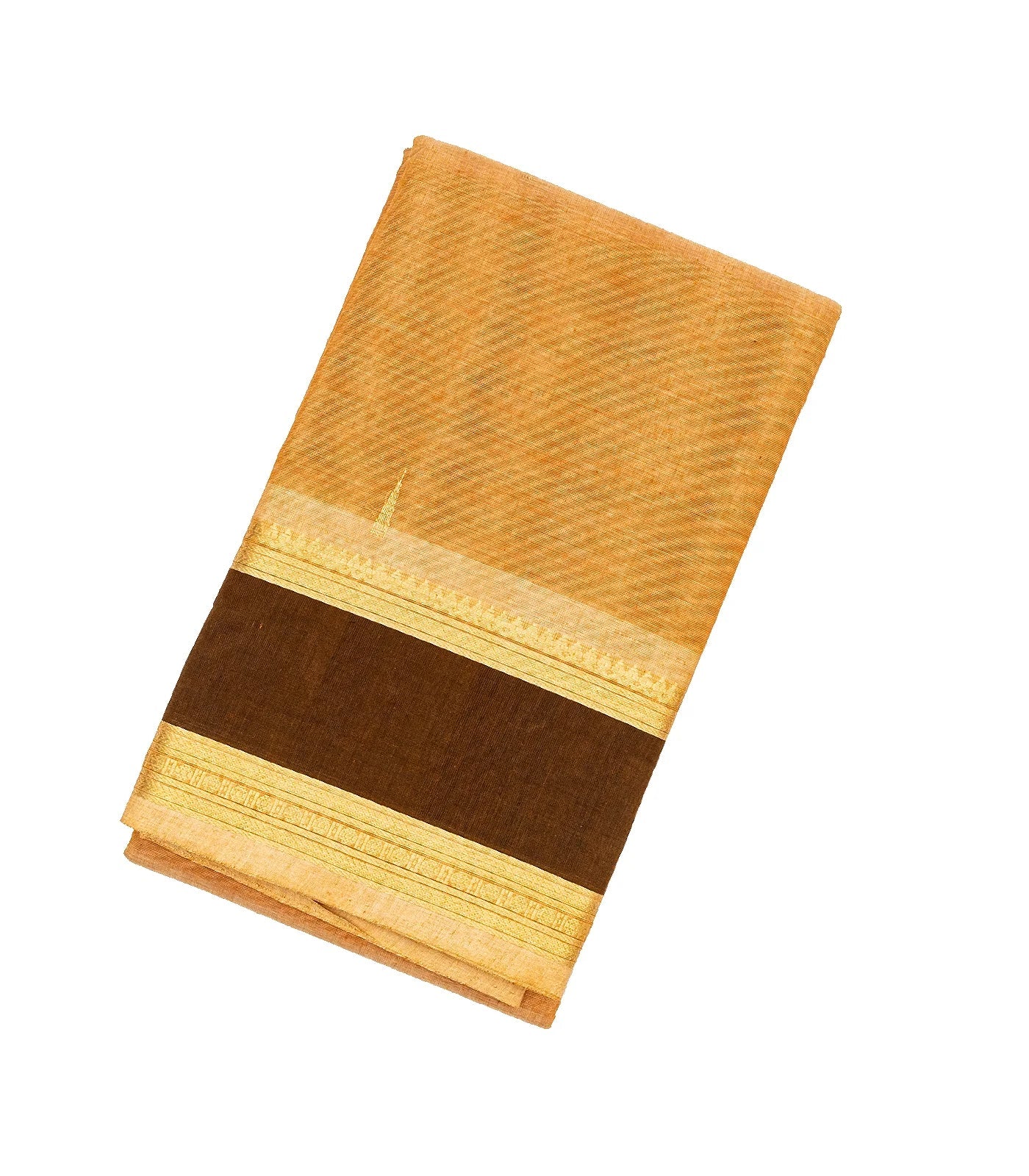 RmKV Peach Handloom Kanchi Cotton Saree With Tree Buttas & Brown Border