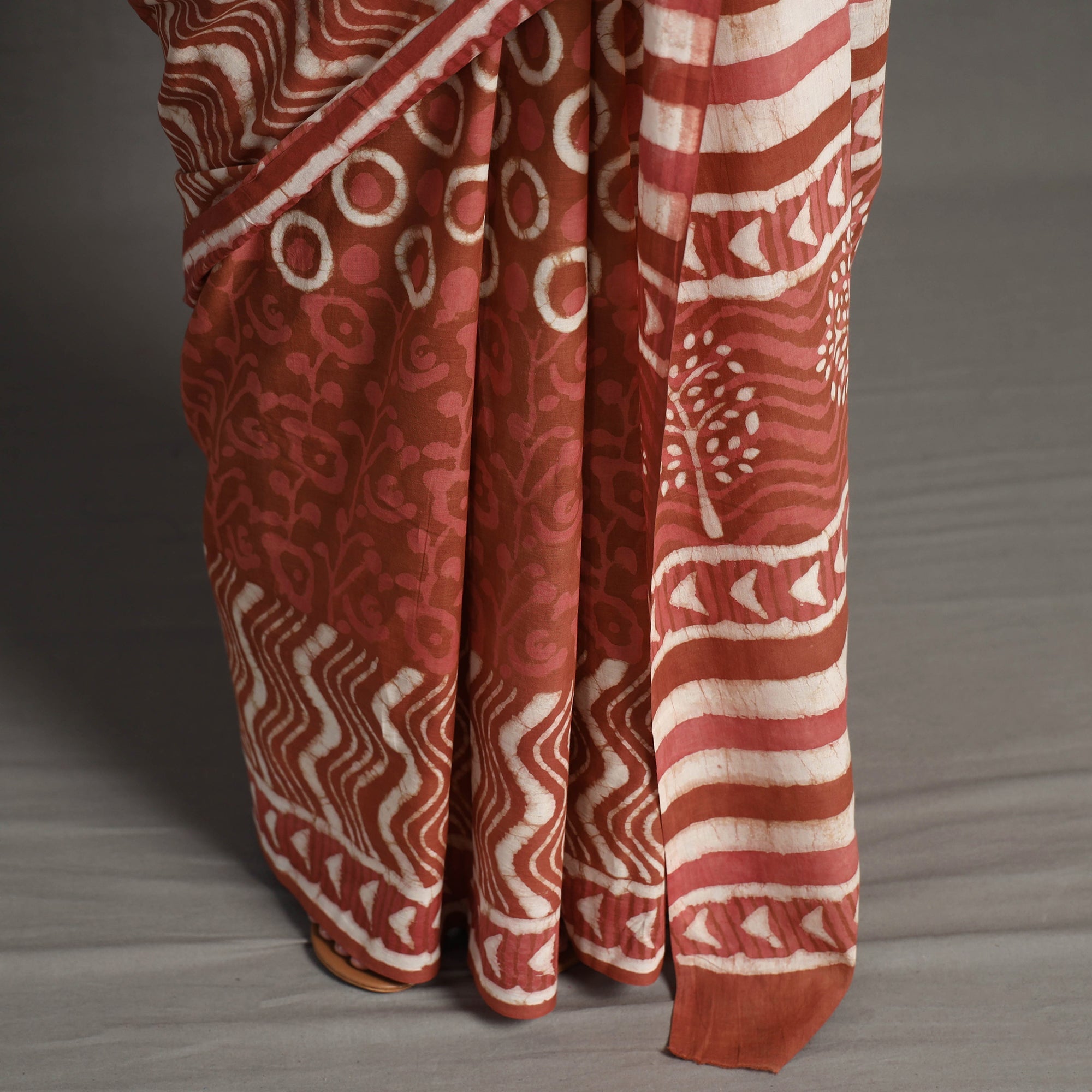 ARTISAN HAND BLOCK PRINTS Brown - Bagru Dabu Block Printed Mul Cotton Saree - view 7