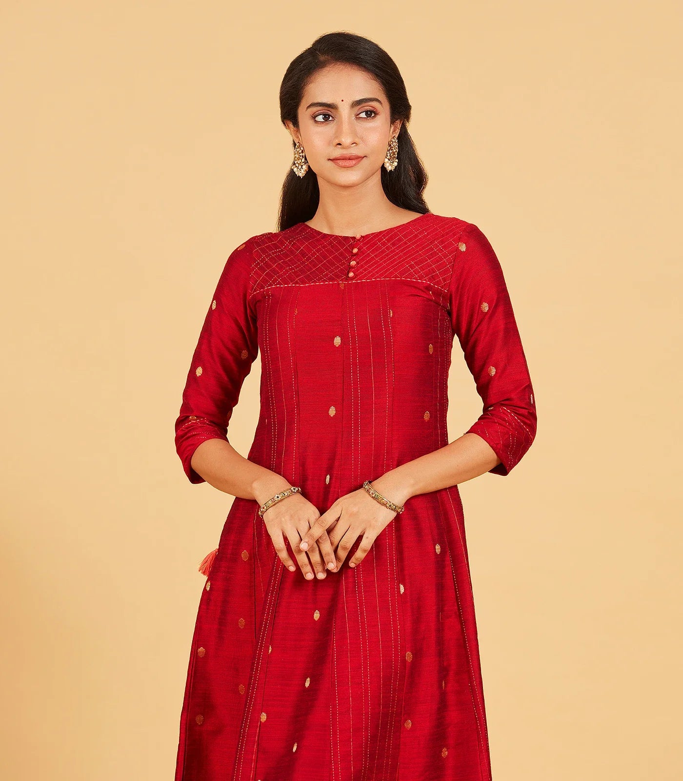RmKV Deep Red And Gold Zari Work Kurta - view 2