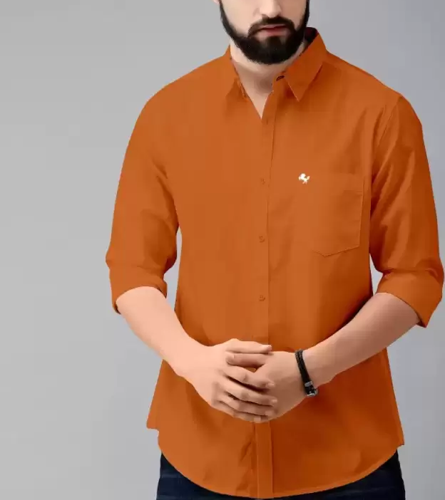 BlackTree Premium Cotton Blend Solid Shirts (Orange) - view 2