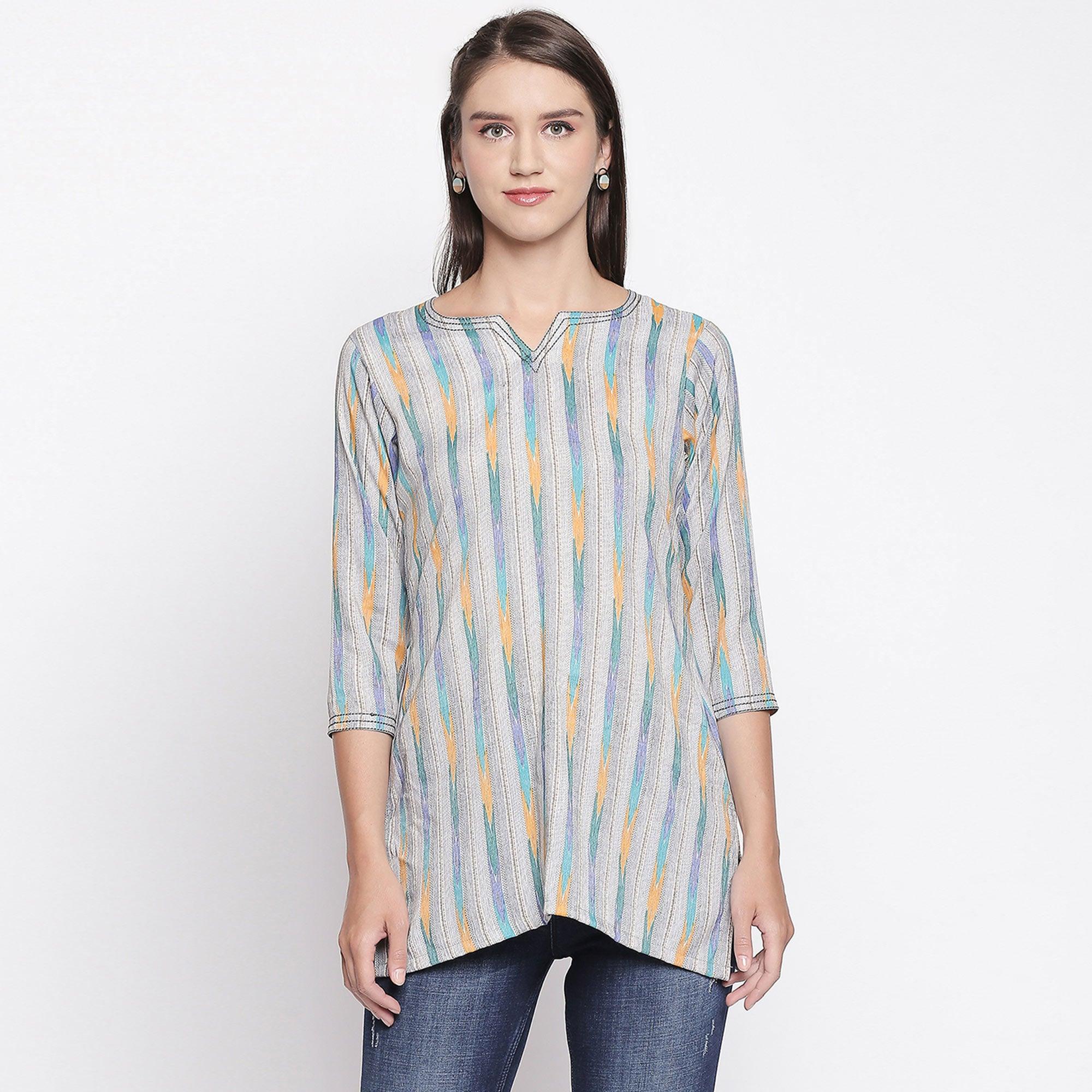 Peachmode Grey Printed Pure Cotton Top - view 2