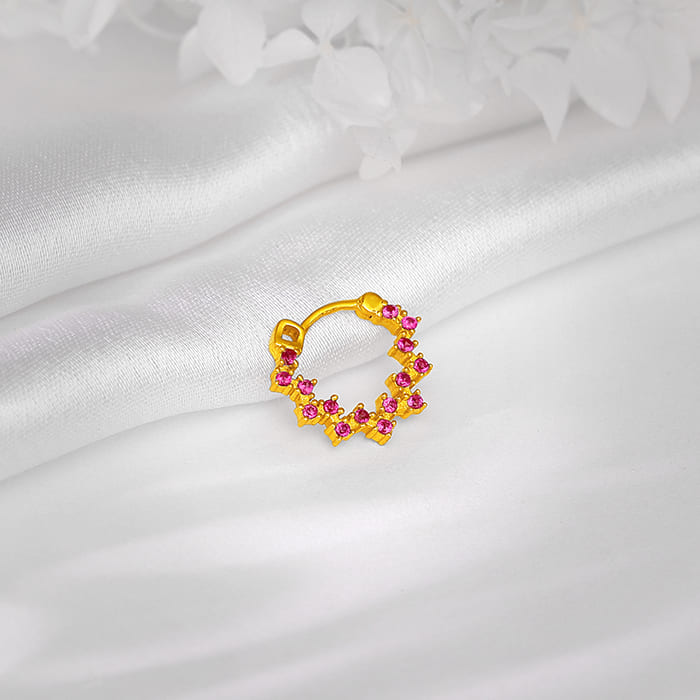 GIVA Jewellery Golden Zig-Zag Red Nose Ring - view 3