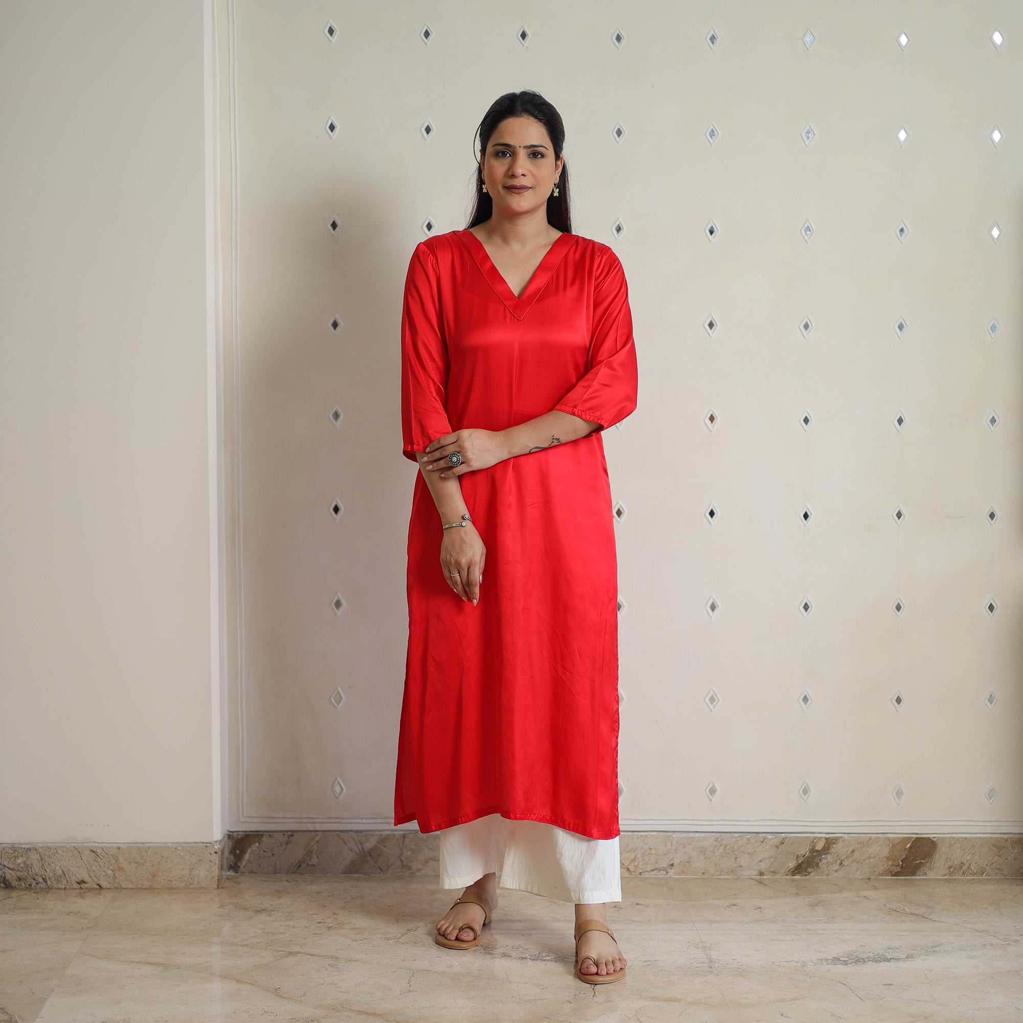 ITOKRI CASUALS Ananya Dark Red Modal Silk Plain Straight Kurta - view 2