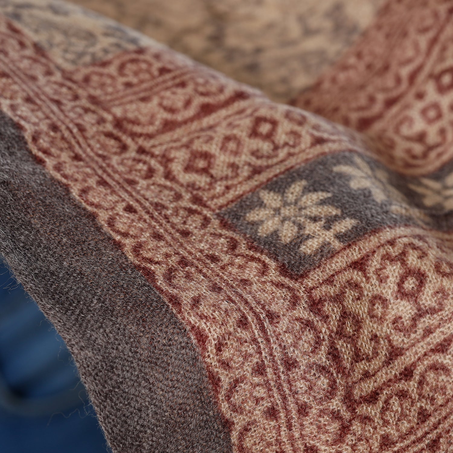 BAGH PRINTS BY MOHAMMED BILAL KHATRI Beige - Bagh Block Printed Natural Dyed Woolen Muffler (61 in) - view 3