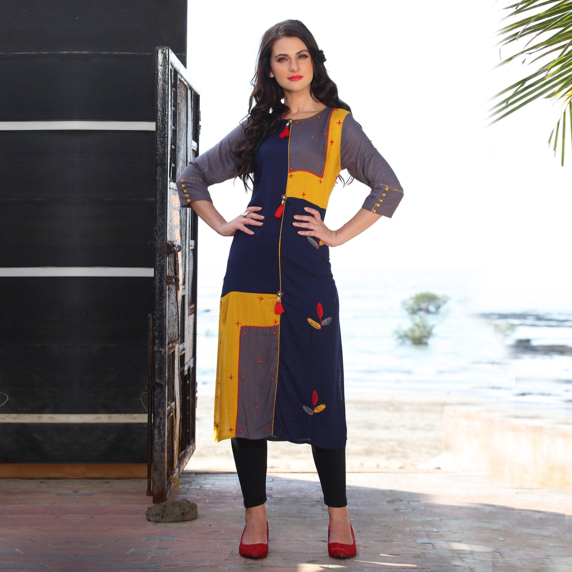 Peachmode Multi Colored Designer Casual Rayon Kurti