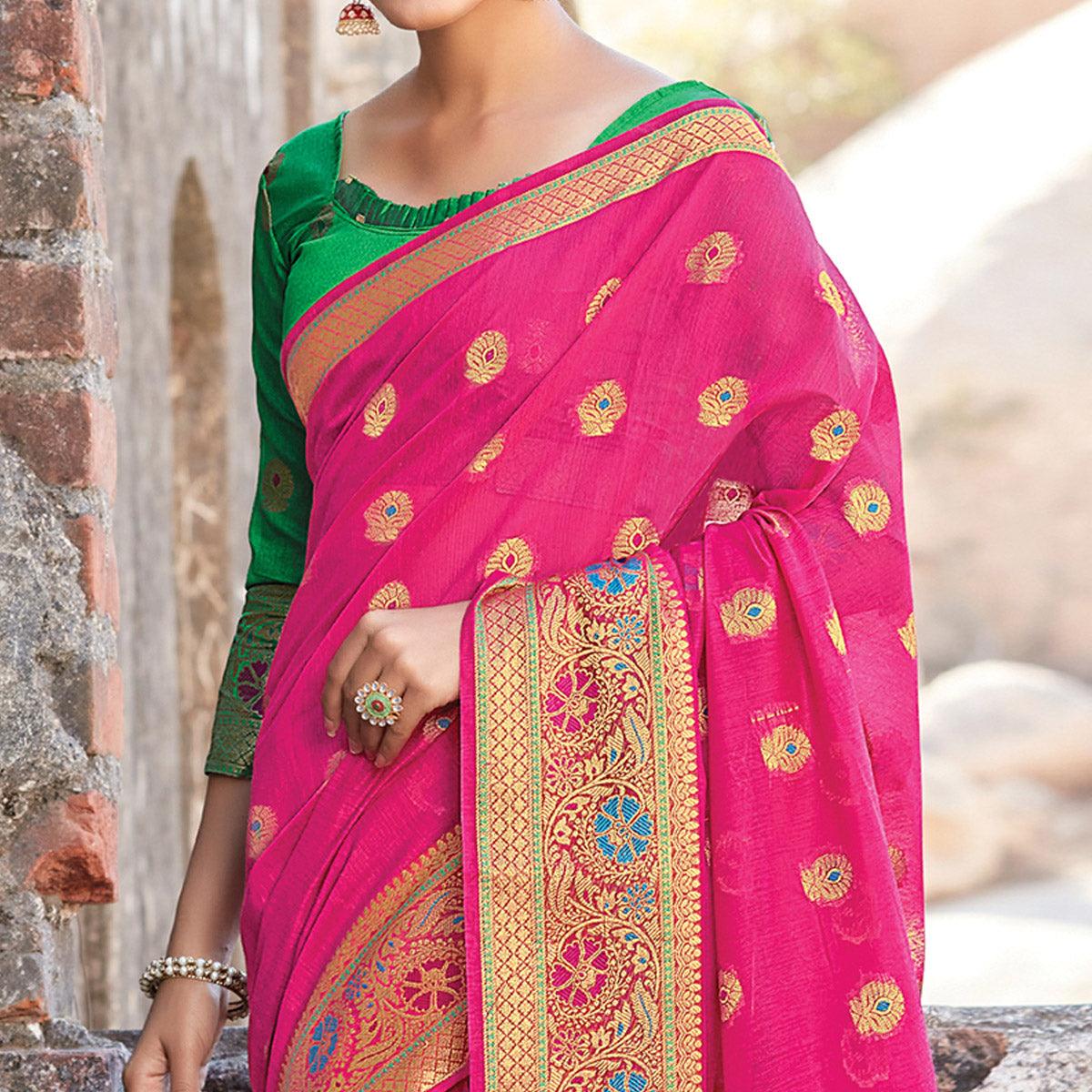 Peachmode Capricious Pink Colored Festive Wear Woven Cotton Handloom Saree - view 2