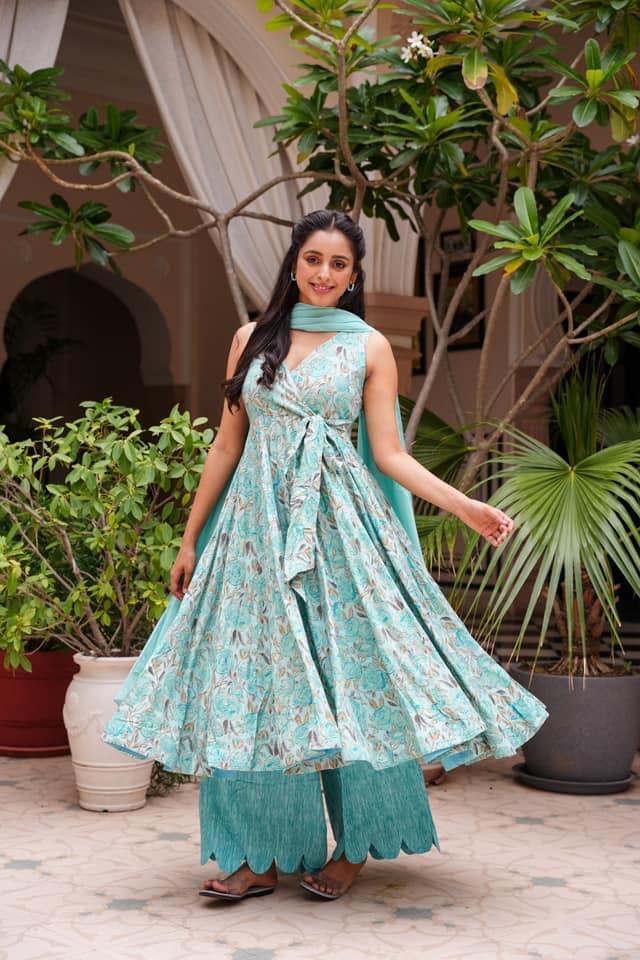 Idaho-o Water blue rayon suit set