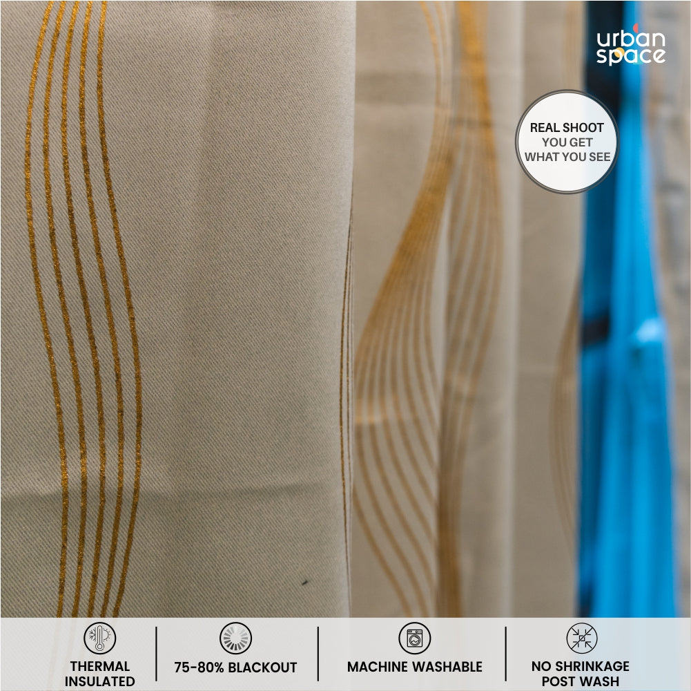 Urban Space -Home Furnishing Store Gold Foil Printed 80-85% Blackout Curtains - Pack of 1 - Double Wave - Beige - view 3