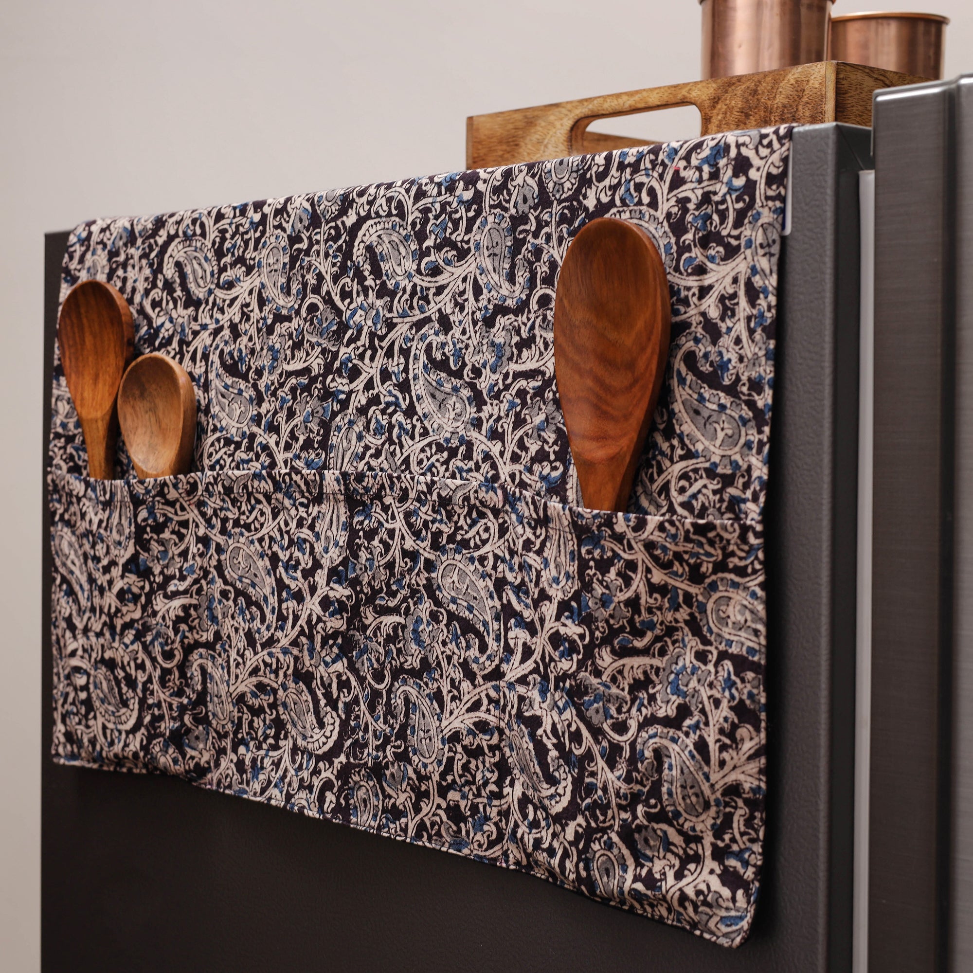 JALPARI Black - Kalamkari Block Printed Fridge Cover with Handle Cover 07 - view 2