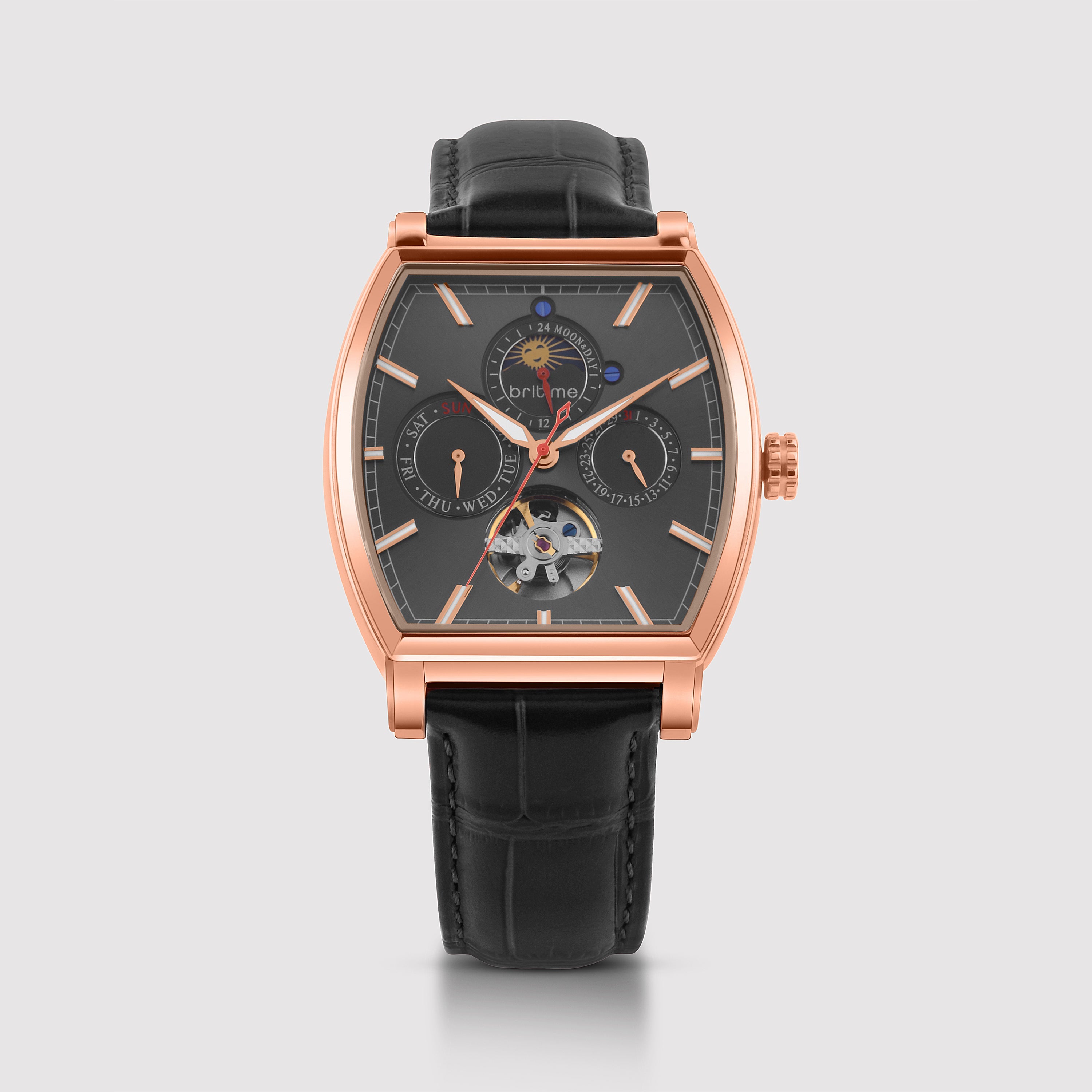Britime Galaxy Men Automatic Black Dial Multi-Function Leather Watch 985-L30406