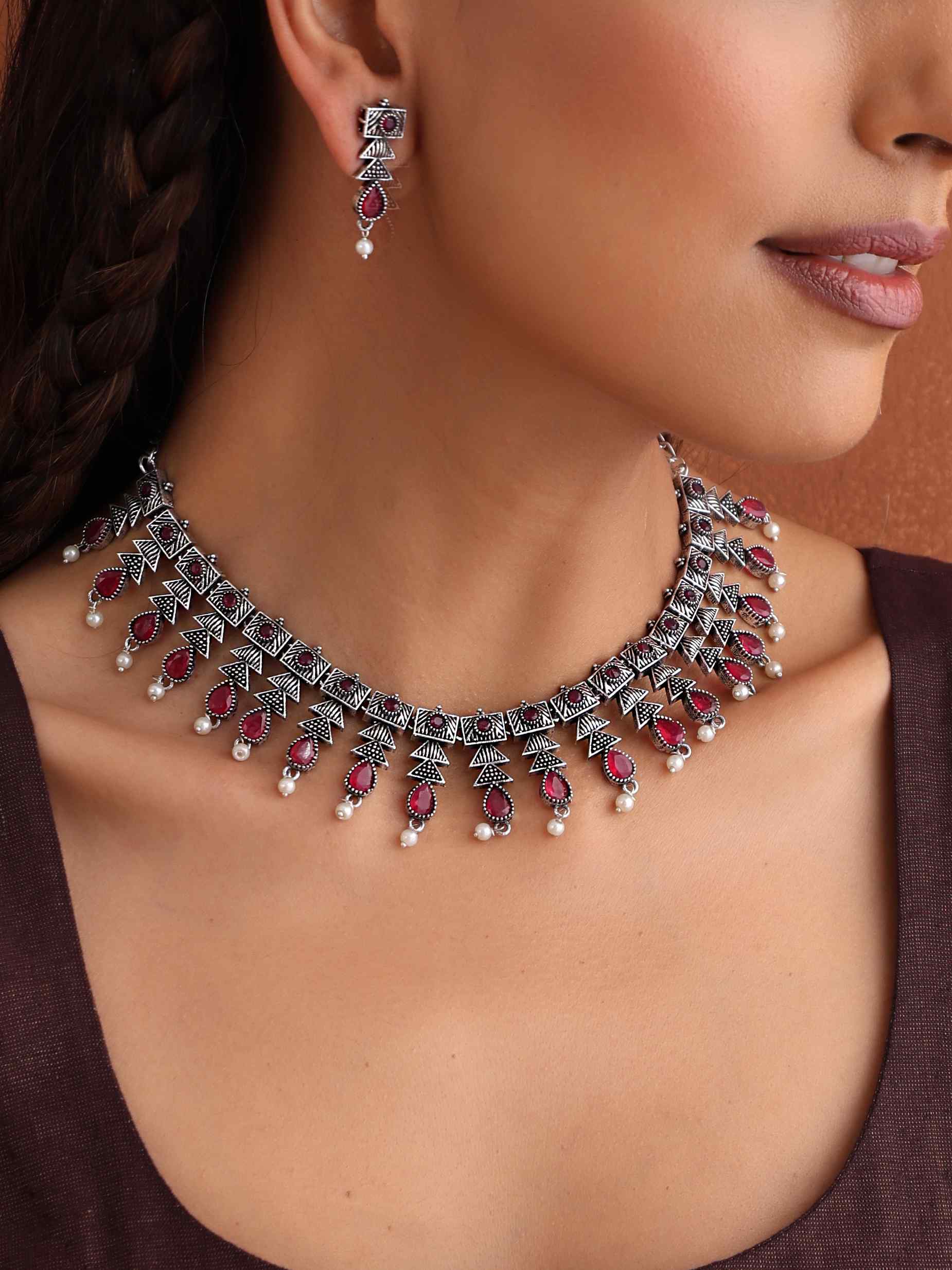 trueBrowns Silver Tone Banjara Necklace Set - view 2