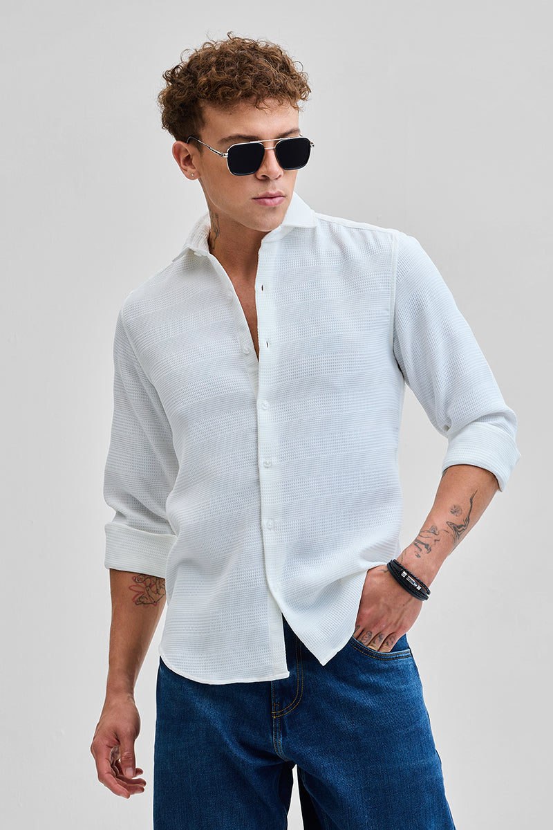 SNITCH White Textured Slim Fit Shirt