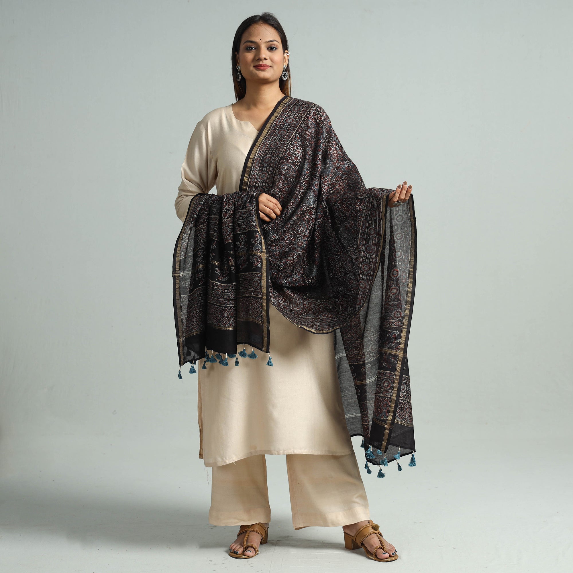KACHCHH JI CHHAAP Black - Hand Block Print Chanderi Silk Ajrakh Dupatta 64 - view 2