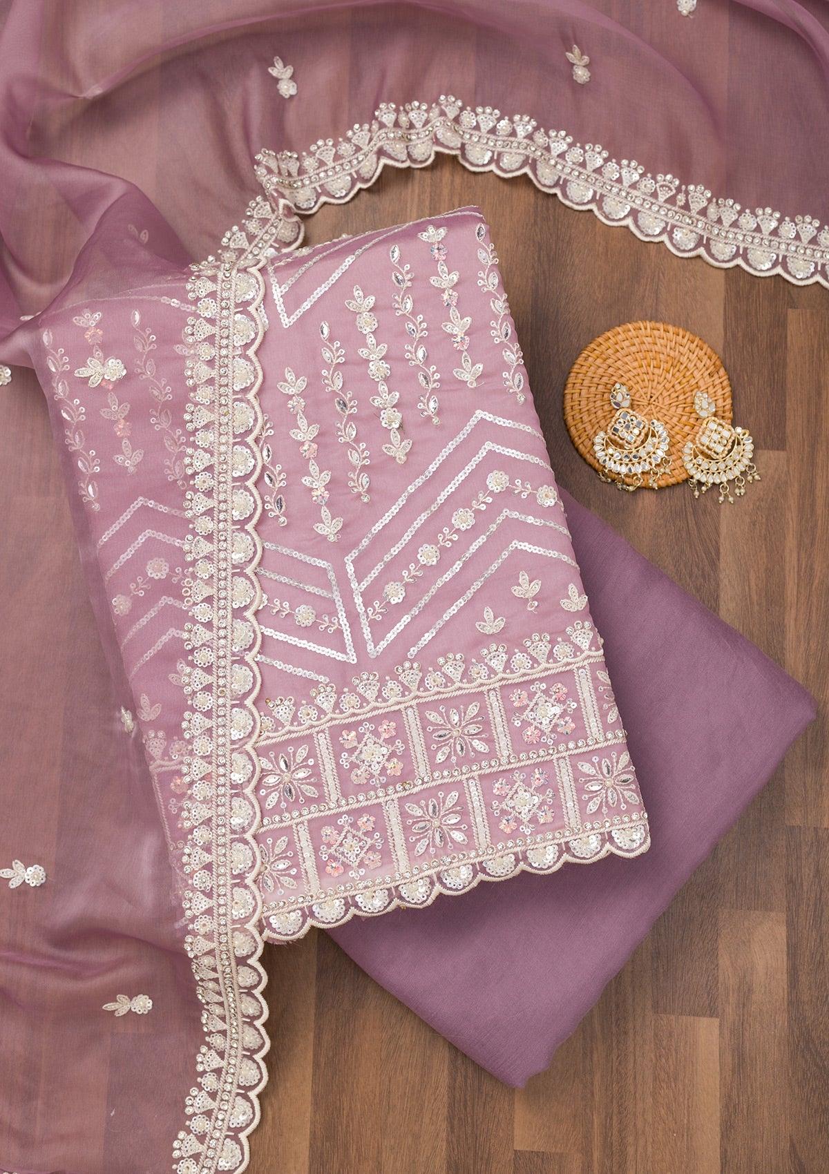 Koskii Lavender Sequins Georgette Unstitched Salwar Suit