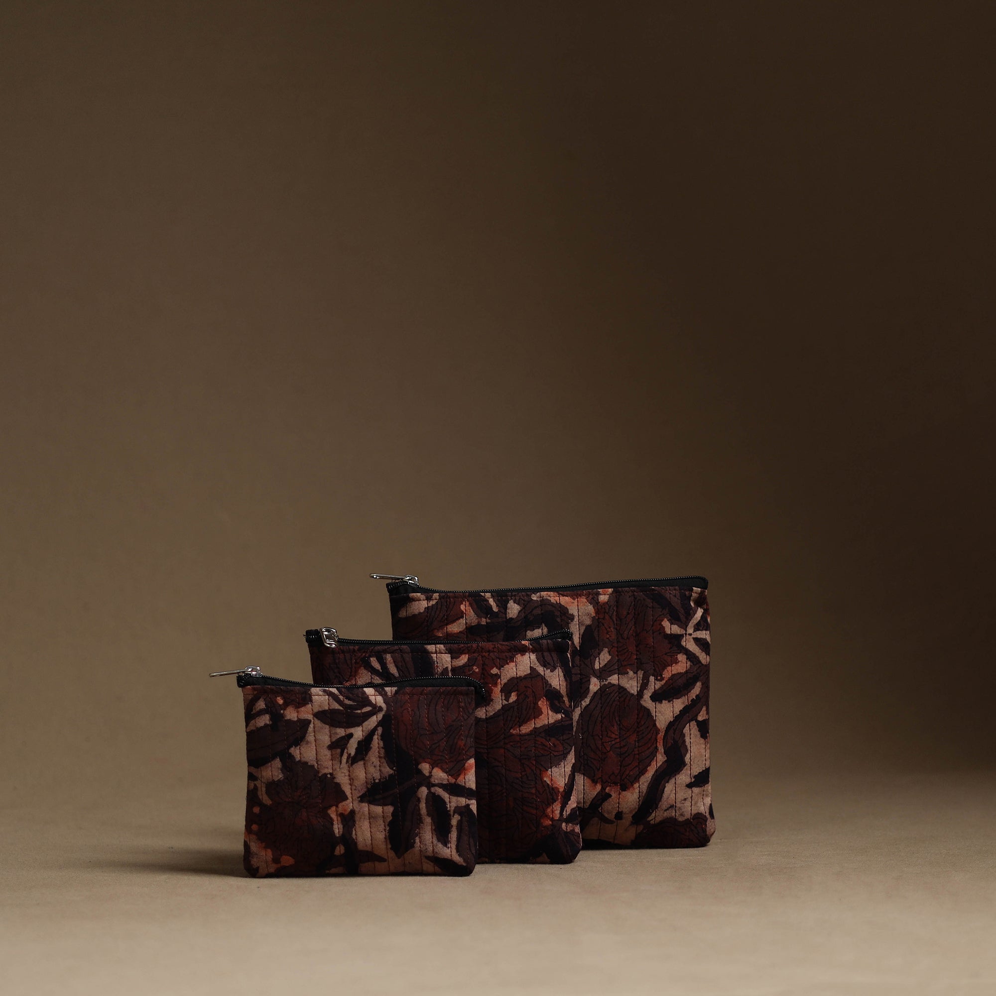 NOORI BAZAR Brown - Handmade Cotton Multipurpose Utility Pouches (set of 3) 43
