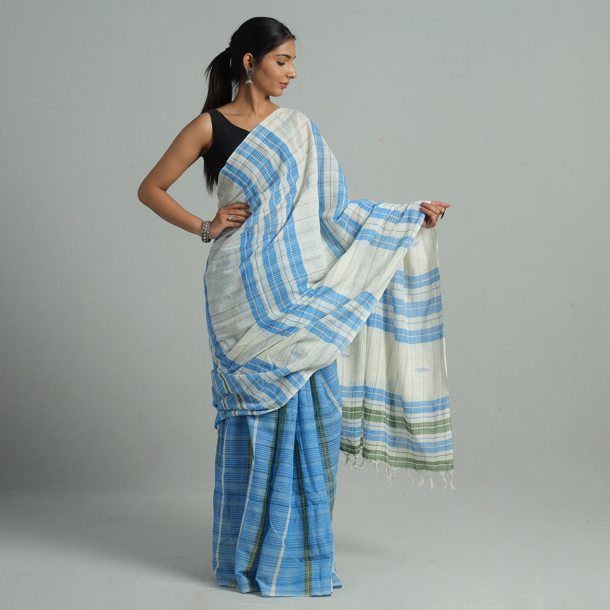 KHUSHBASH - HAPPY LOOM OF EAST Blue - Basirhat Gamcha Handloom Pure Cotton Saree 09 - view 2