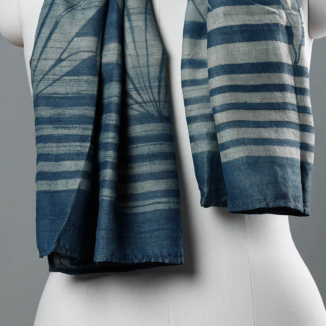 BINDAAS UNLIMITED Blue - Block Art Print Natural Dyed Tussar Silk Bindaas Stole - view 2