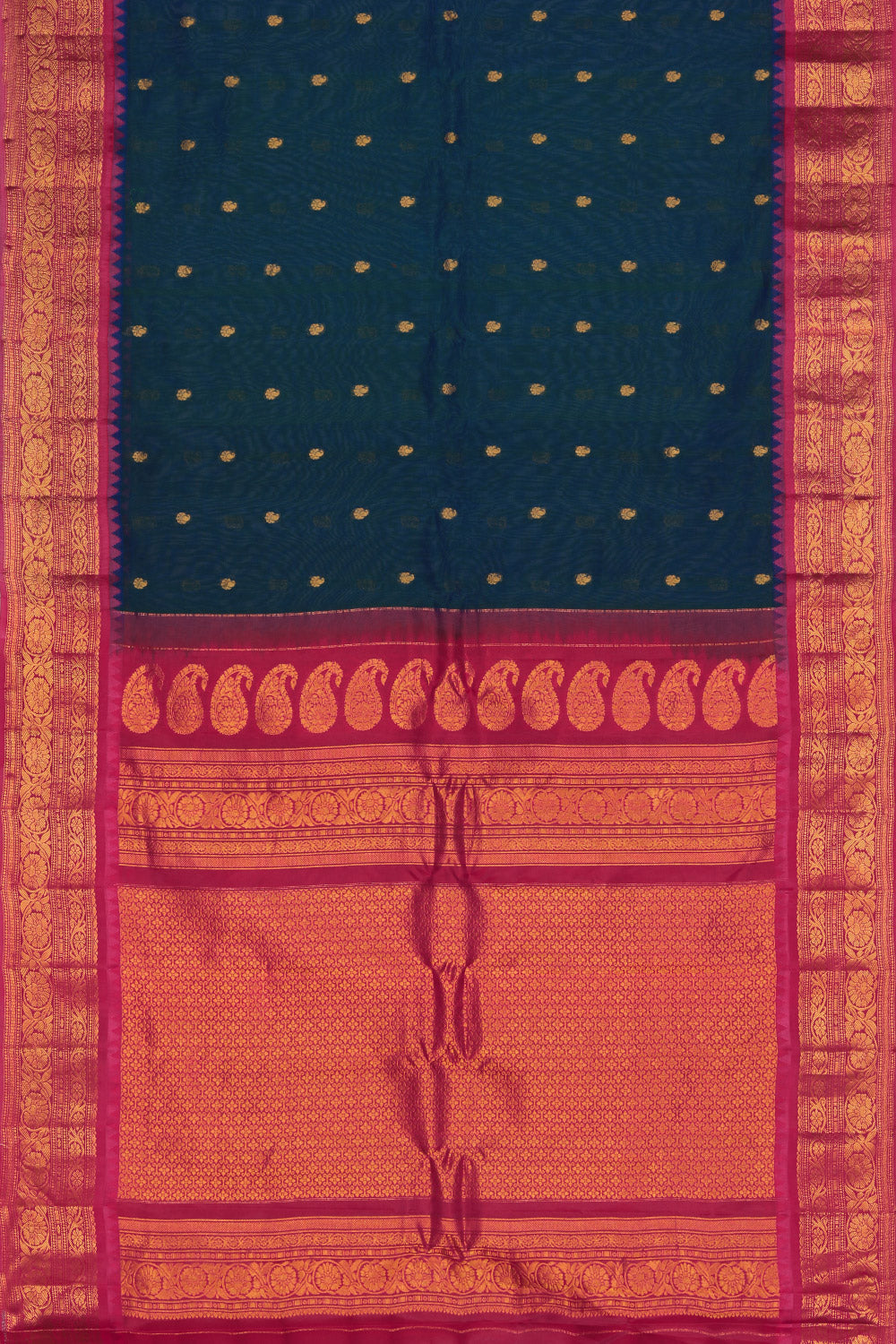 Kalanjali Gadwal Cotton Silk Peacock Blue Saree - view 3