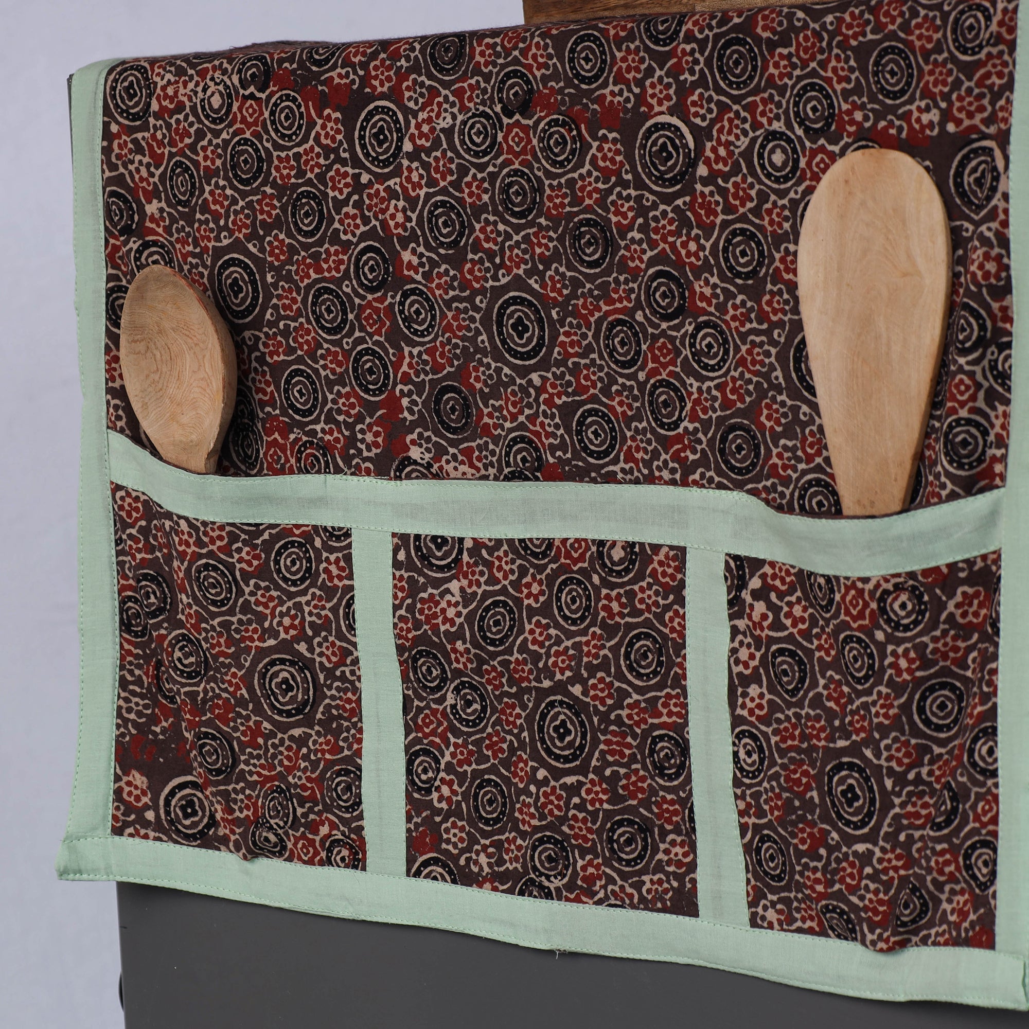 JALPARI Brown - Ajrakh Block Printed Cotton Fridge Top Cover with Multiple Pockets - view 2