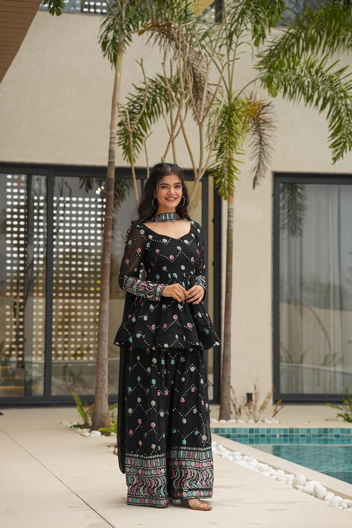 Idaho-o Yukta black georgette sharara set
