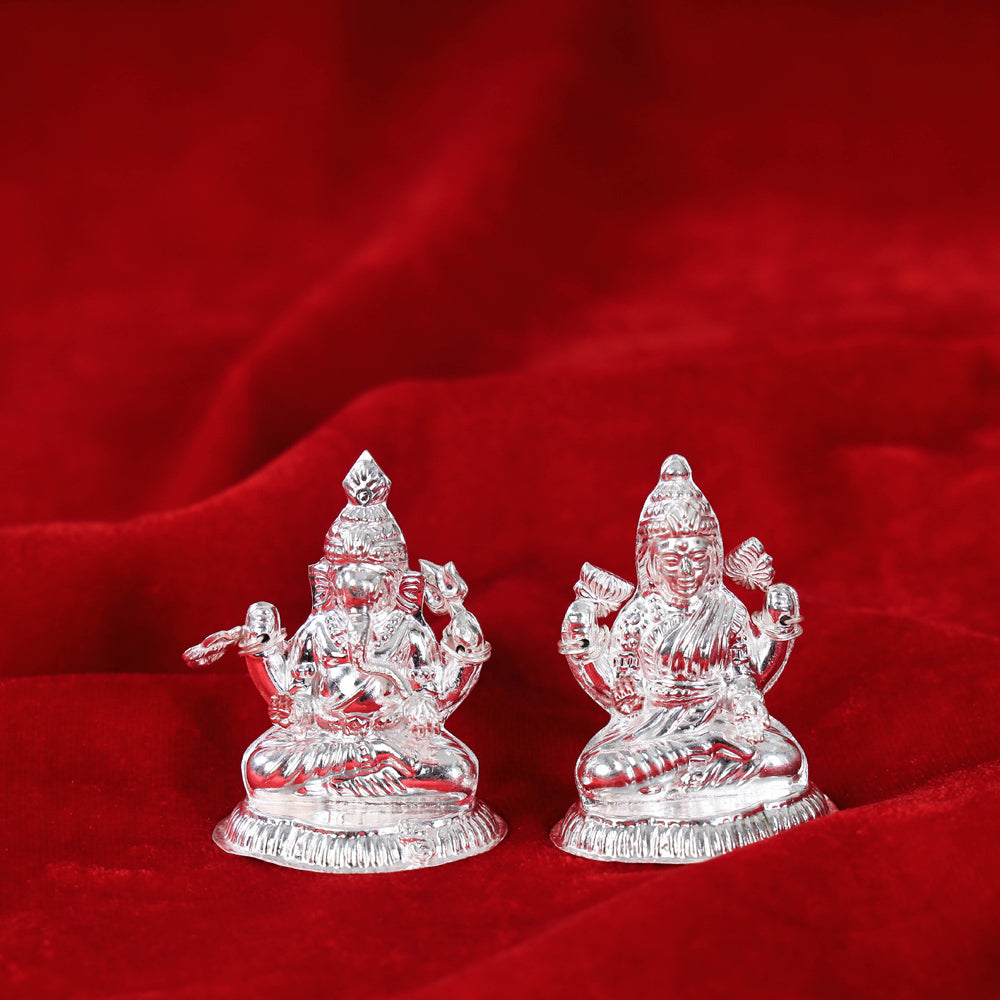 ITOKRI CRAFTS INITIATIVE (2.5 in) Silver Lakshmi and Ganesh Idol (Medium) (50 Grams) - view 3