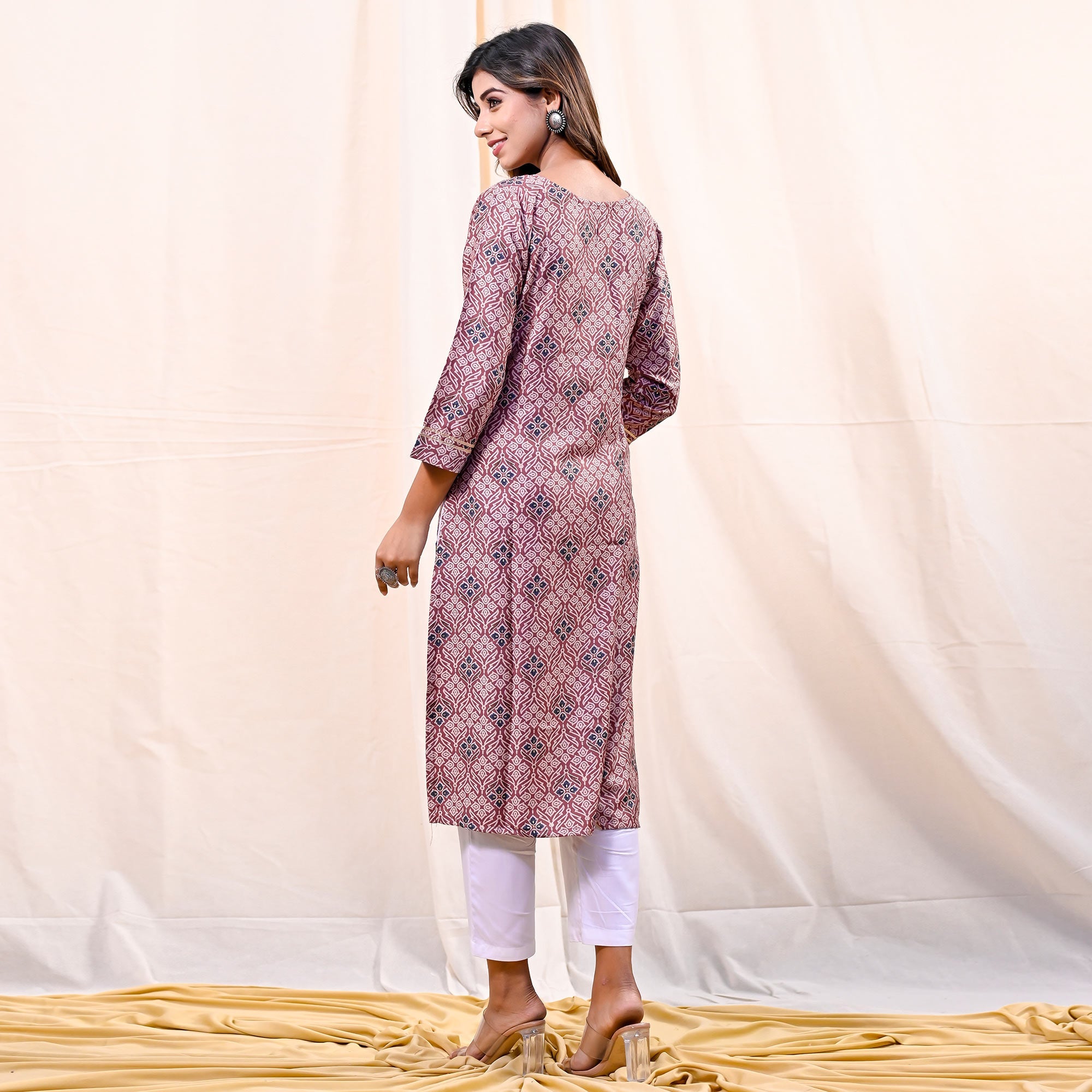 Peachmode Dusty Pink Printed Muslin Kurti – Women's - view 5