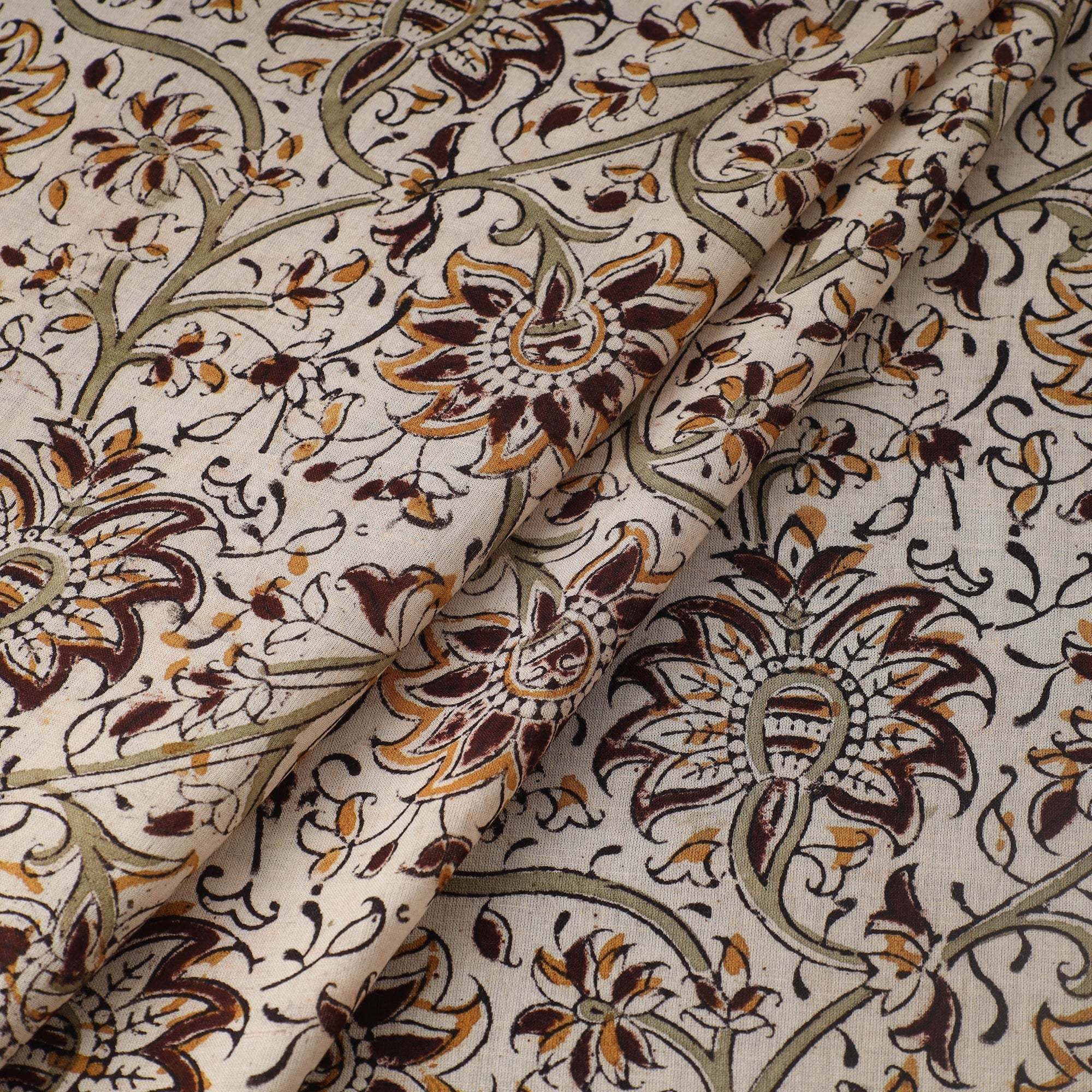 VENKATA BHANU KALAMKARI PEDANA Beige - Pedana Kalamkari Hand Block Printed Mul Cotton Fabric 09 - view 2