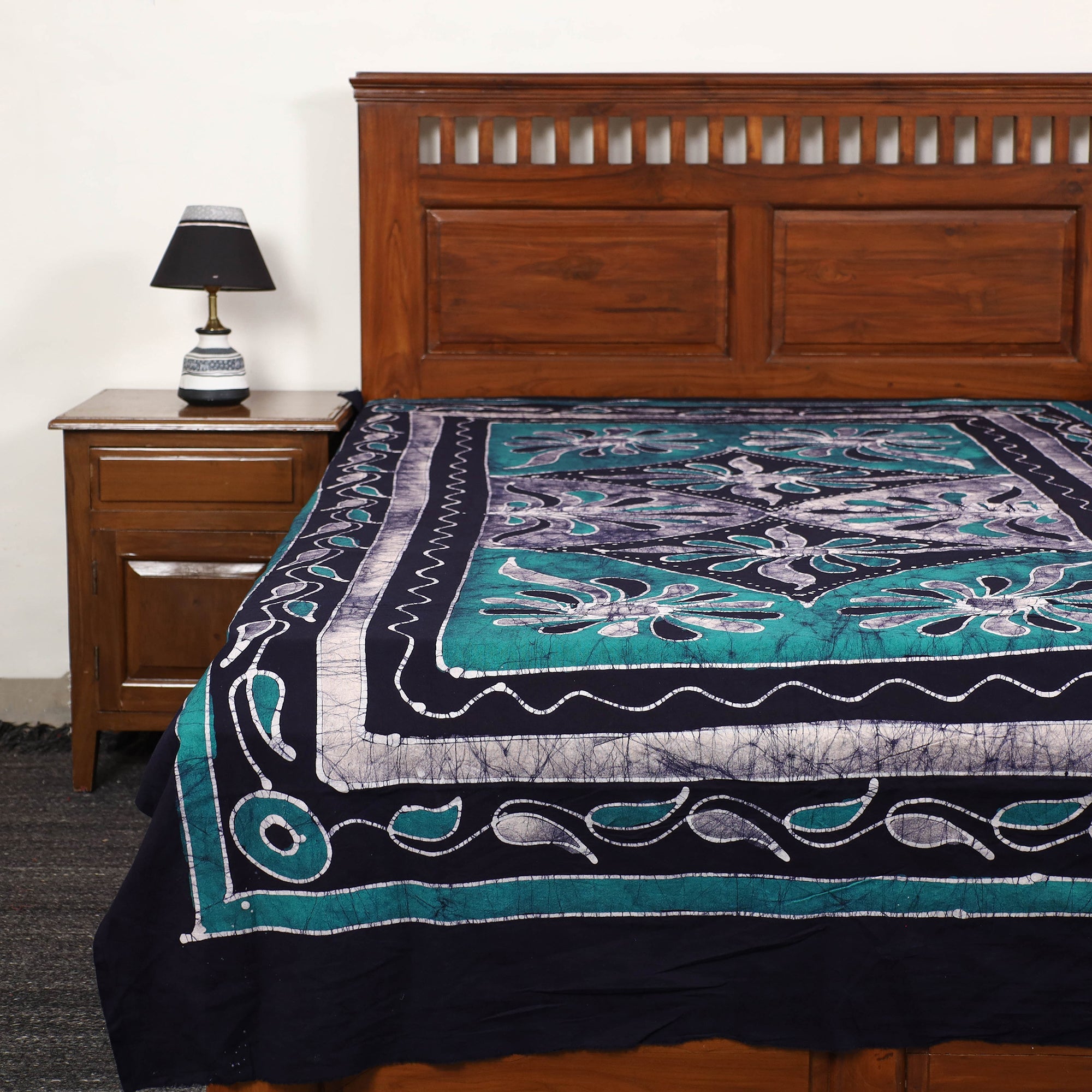 KACHCHH JI CHHAAP Blue - Hand Batik Printed Cotton Single Bed Cover (96 x 59 in) 42