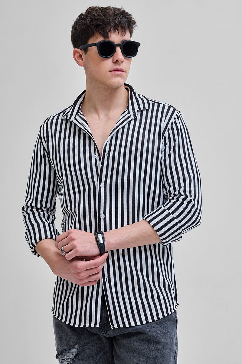 SNITCH Black Stripes Slim Fit Shirt