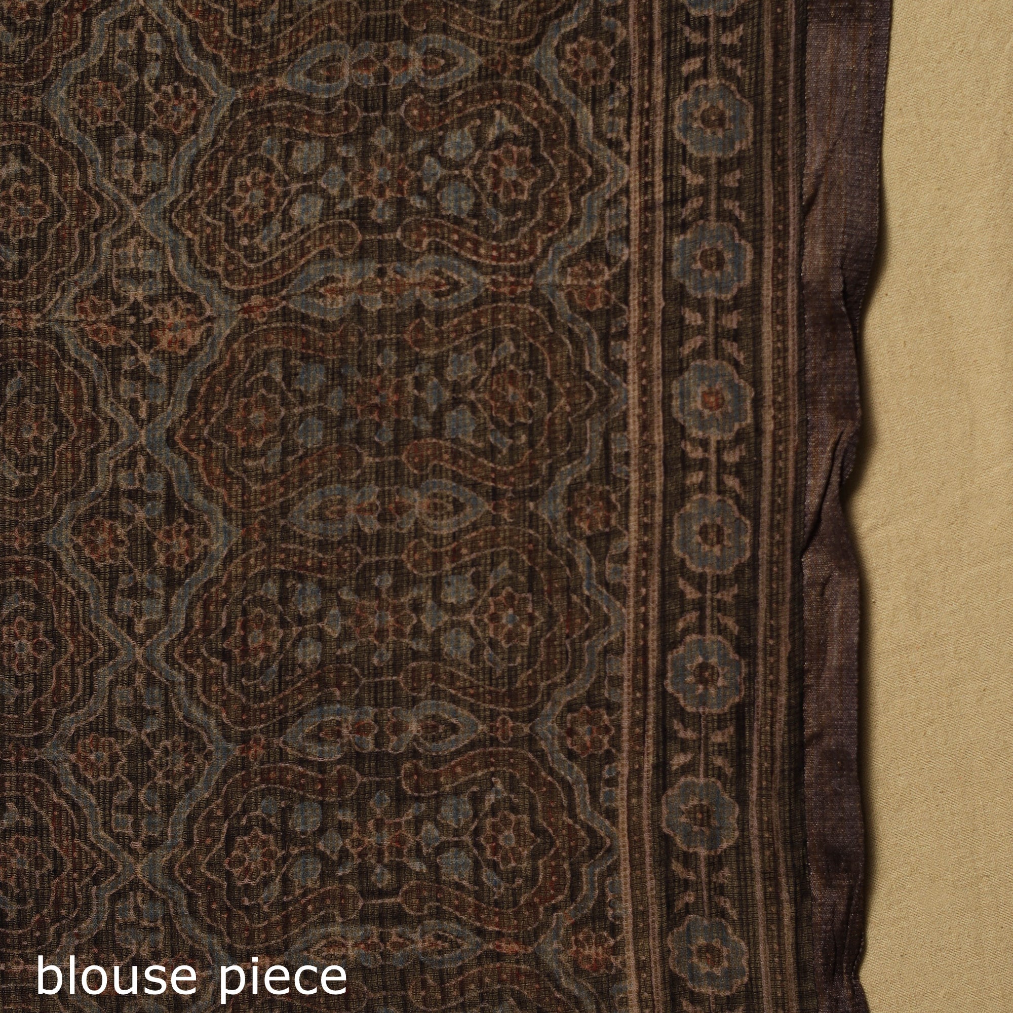 KACHCHH JI CHHAAP Black - Natural Dyed Block Print Kota Doria Cotton Ajrakh Saree 03 - view 6