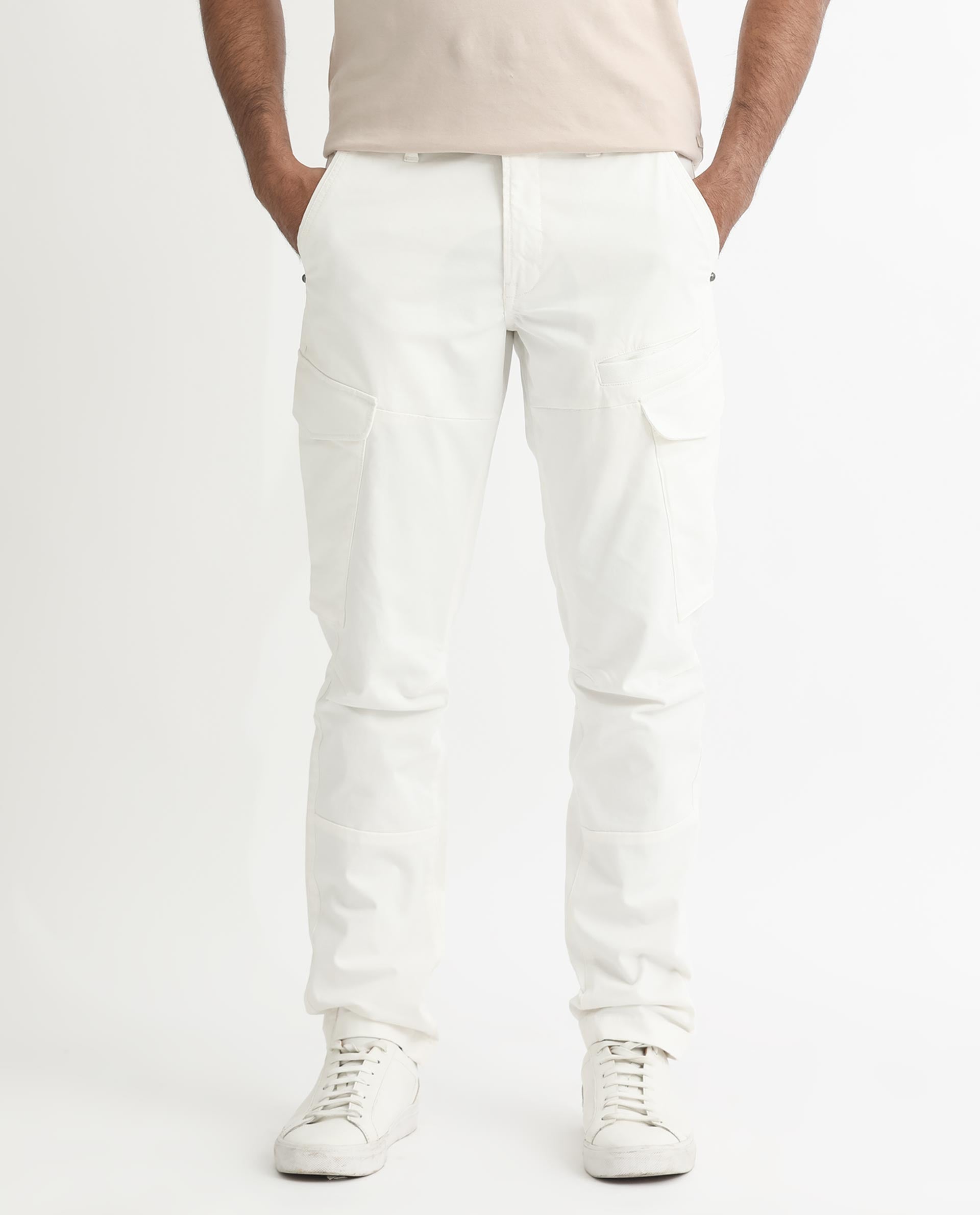 Rare Rabbit Men's Cidar White Mid-Rise Regular Fit Cargo Style Stretch Trouser - view 6