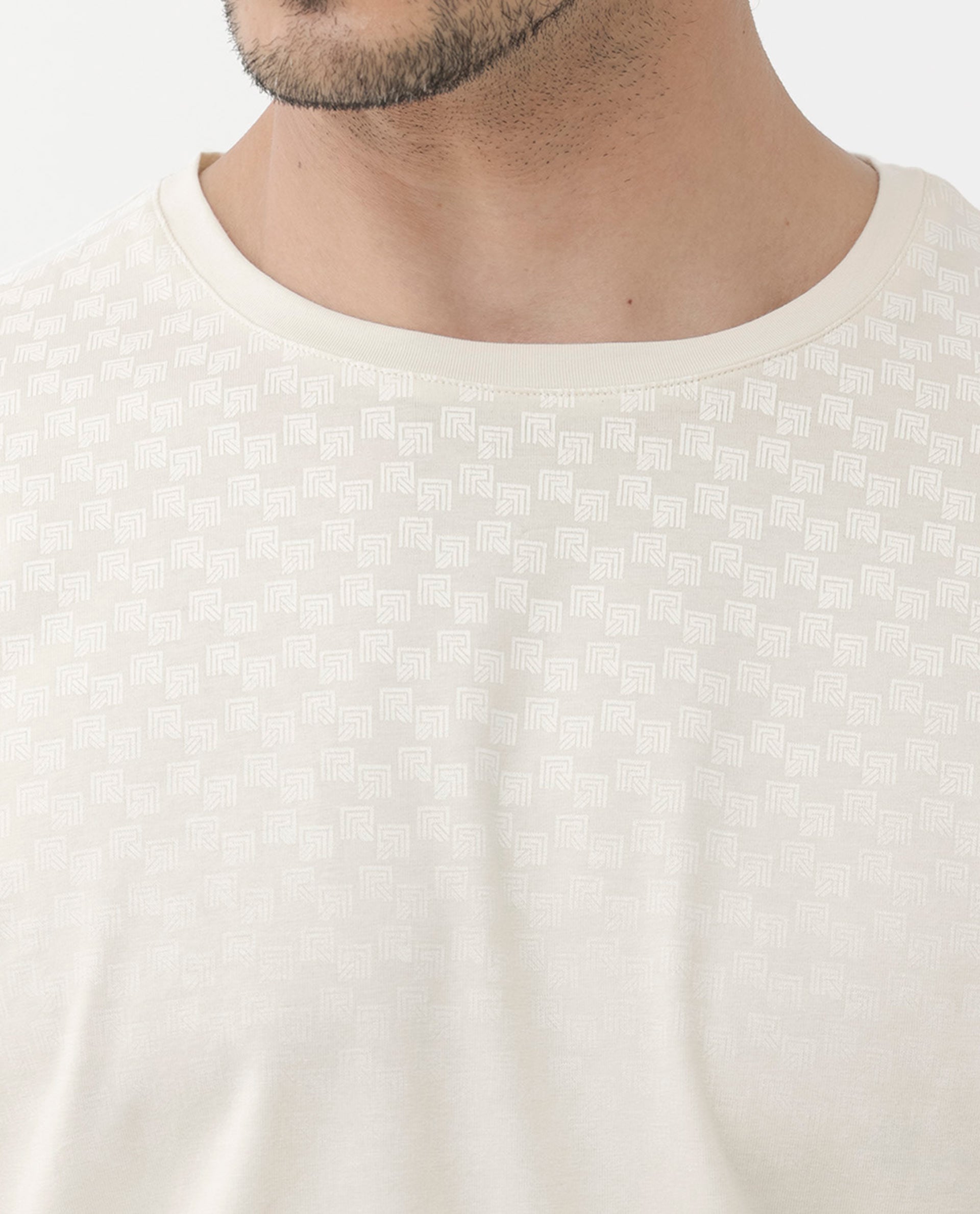 Rare Rabbit Articale Mens Tully Beige Cotton Polyester Fabric Short Sleeve Crew Neck Regular Fit Monogram Printed T-Shirt - view 4