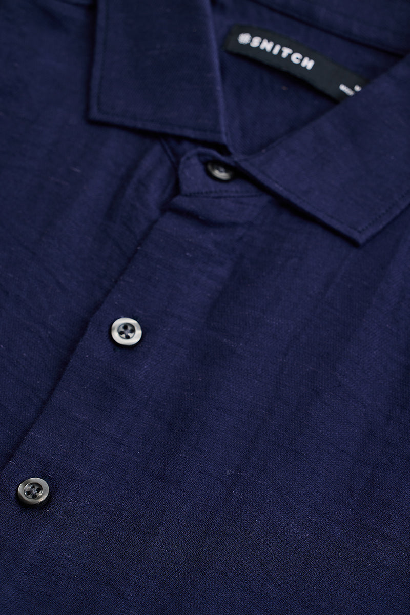 SNITCH Navy Textured Linen Blend Shirt - view 2