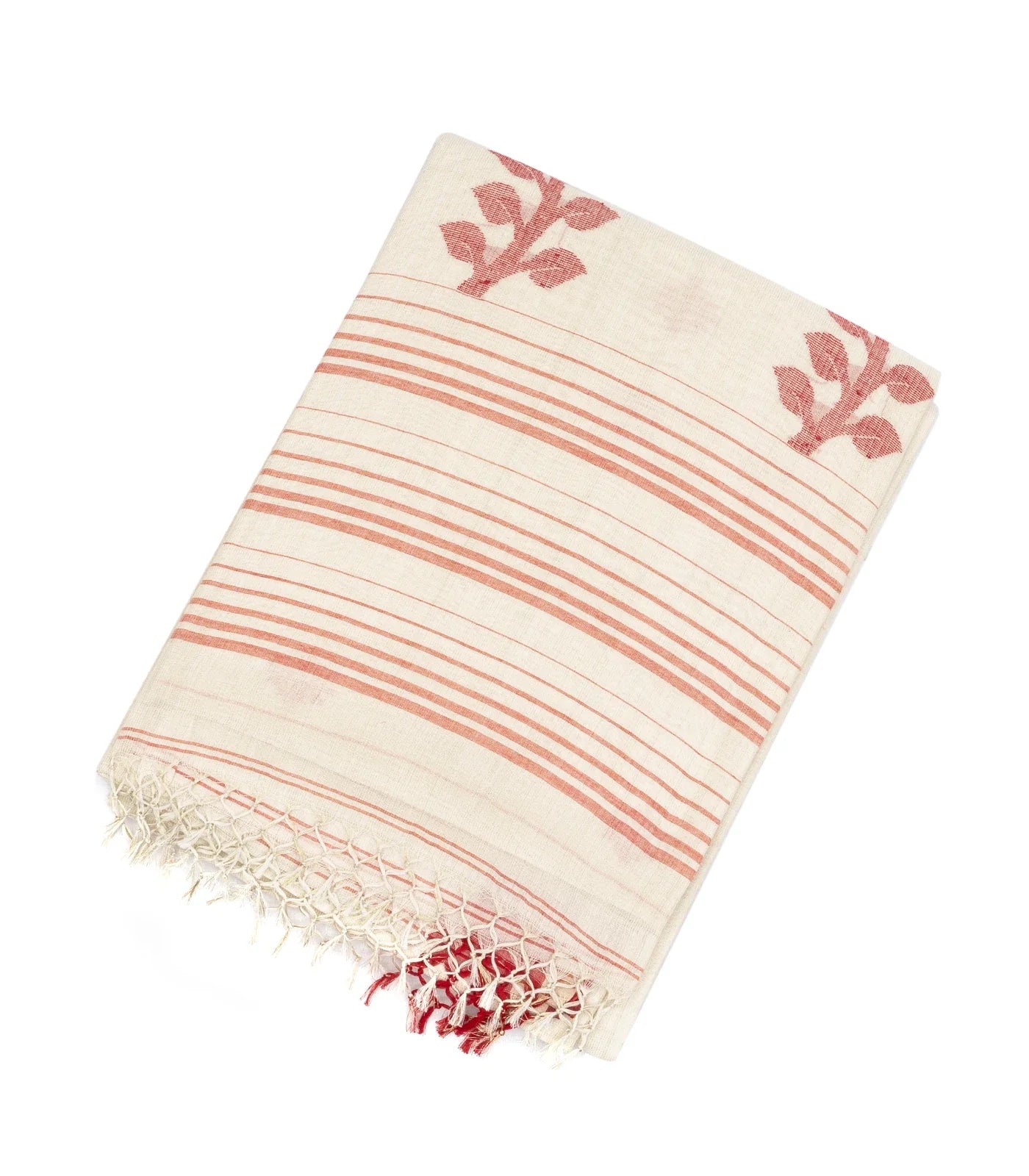 RmKV Off White Handloom Bengal Cotton Saree And Floral Buttas
