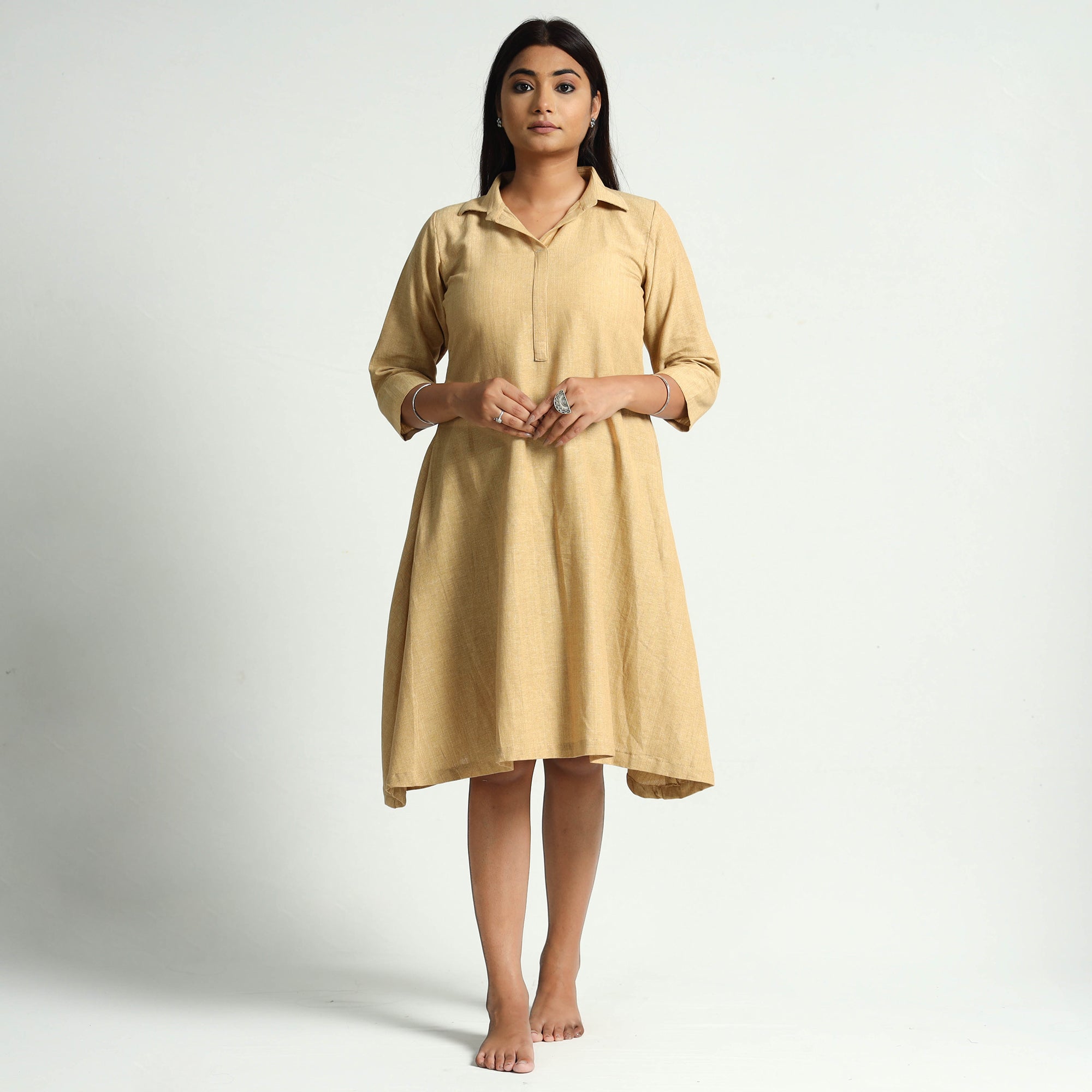 ITOKRI CASUALS Beige Plain Handloom Cotton Dress