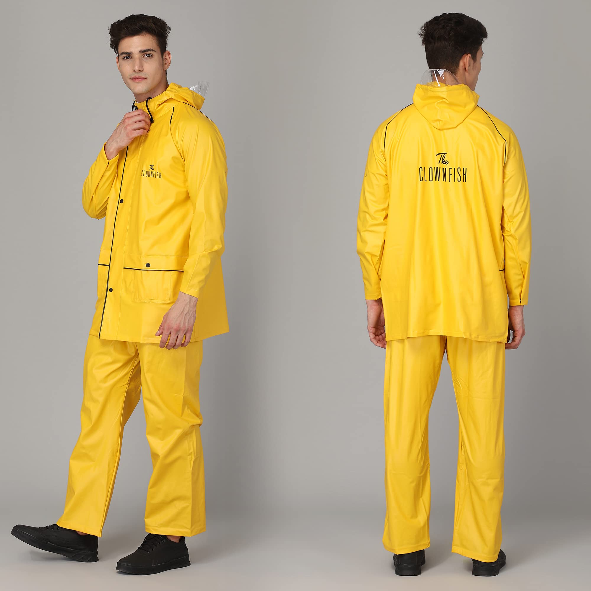 THE CLOWNFISH Rain Coat for Men Waterproof for Bike Raincoat for Men with Hood PVC Material. Set of Top and Bottom. Azure Series (Bright Turquoise, XX - view 2