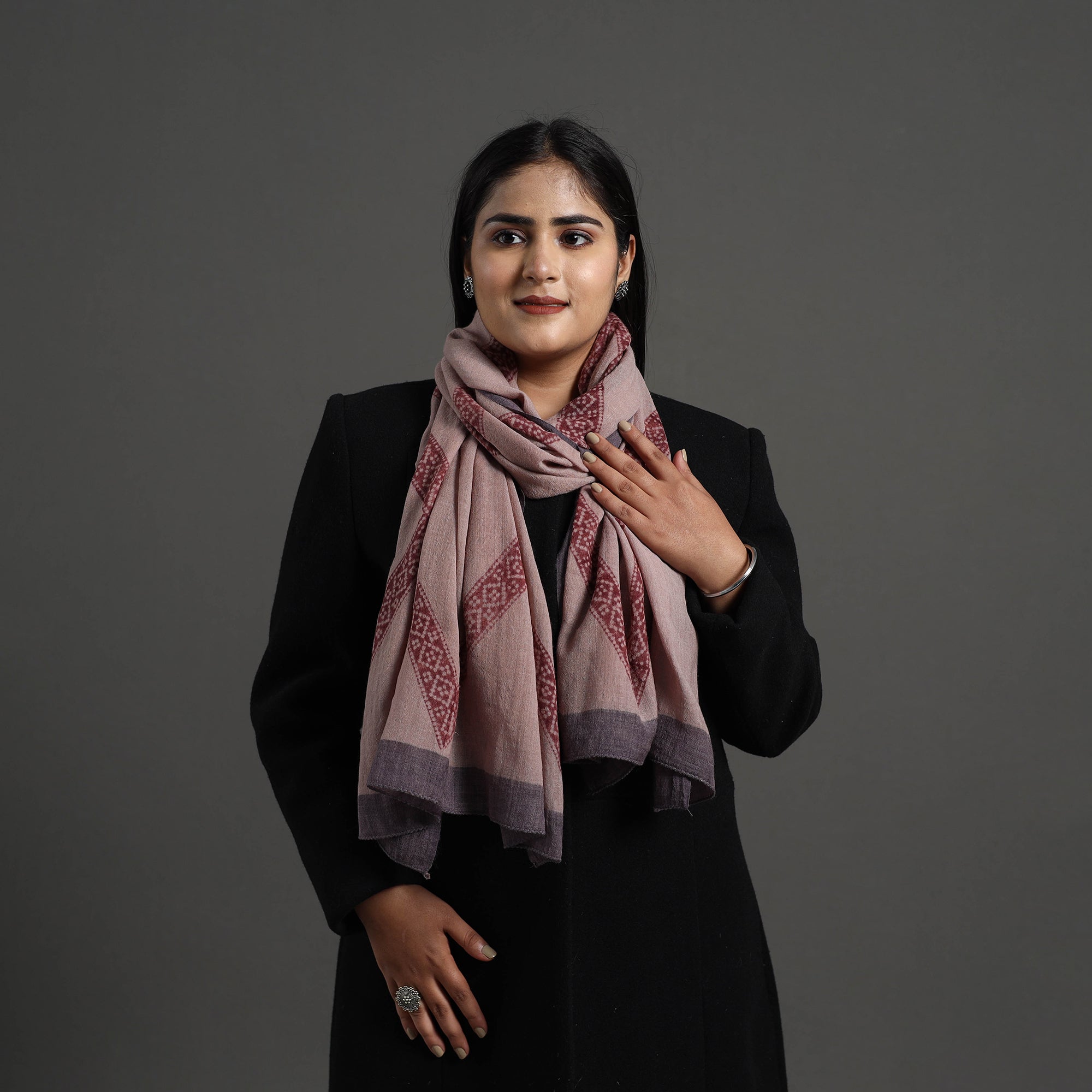 BAGH PRINTS BY MOHAMMED BILAL KHATRI Brown - Bagh Hand Block Printed Merino Woollen Stole 40