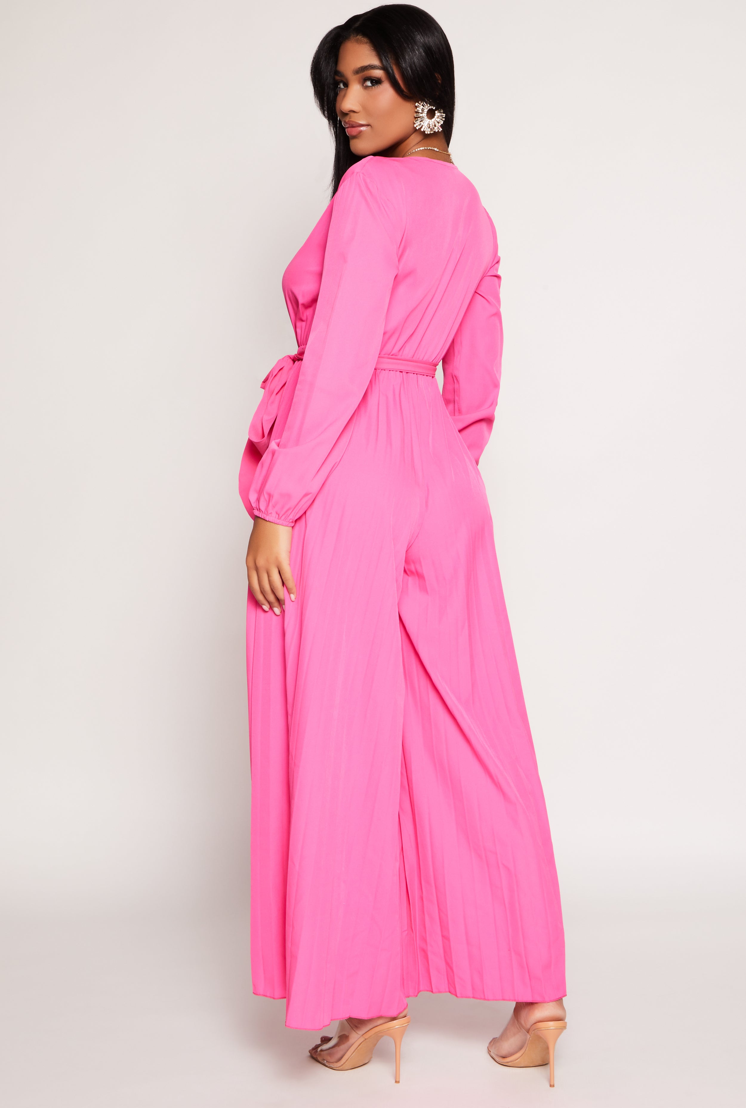 Rainbow Shops Pleated Wide Leg Faux Wrap Jumpsuit - view 3