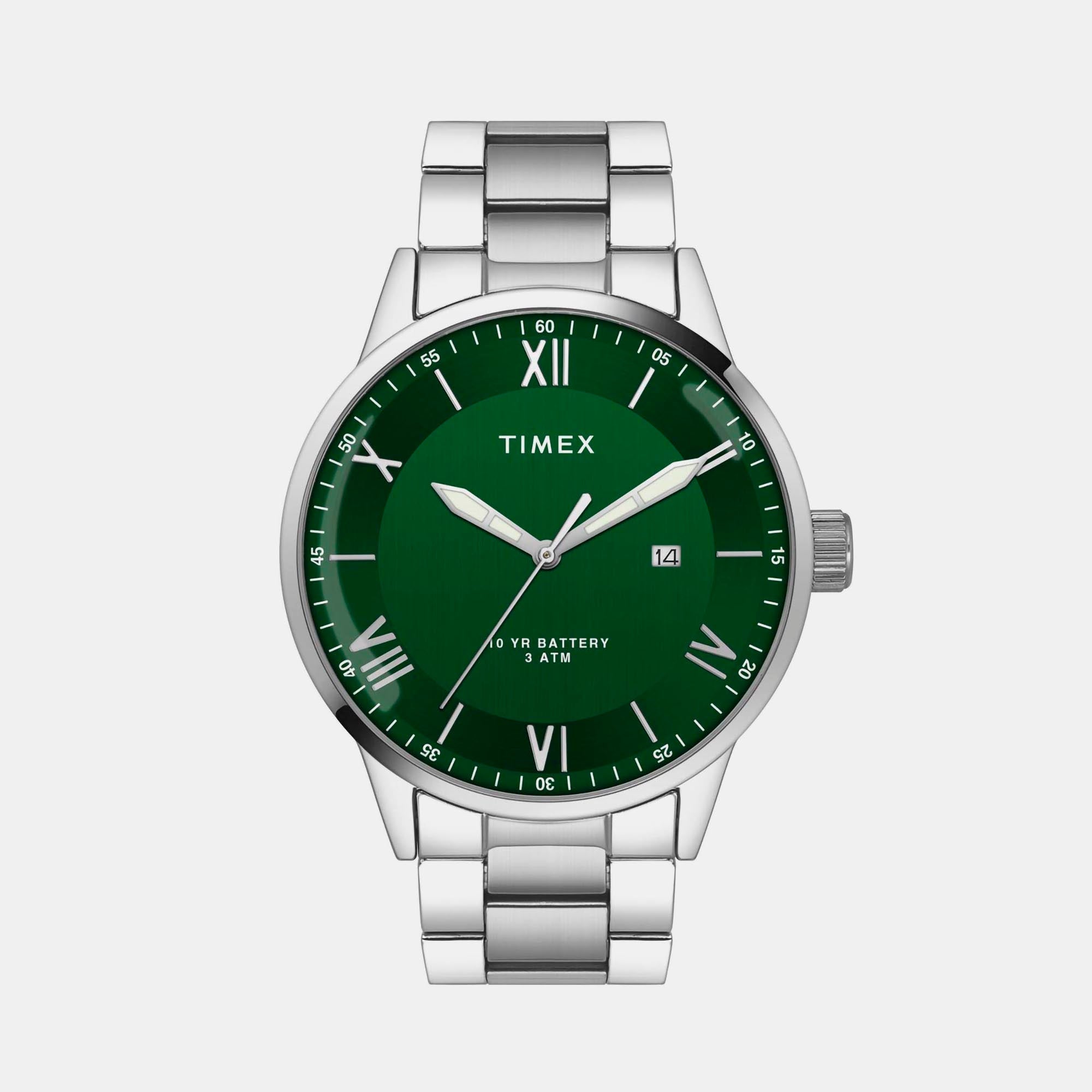 Timex E Class Men Quartz Green Dial Analog Stainless Steel Watch TWEG19918