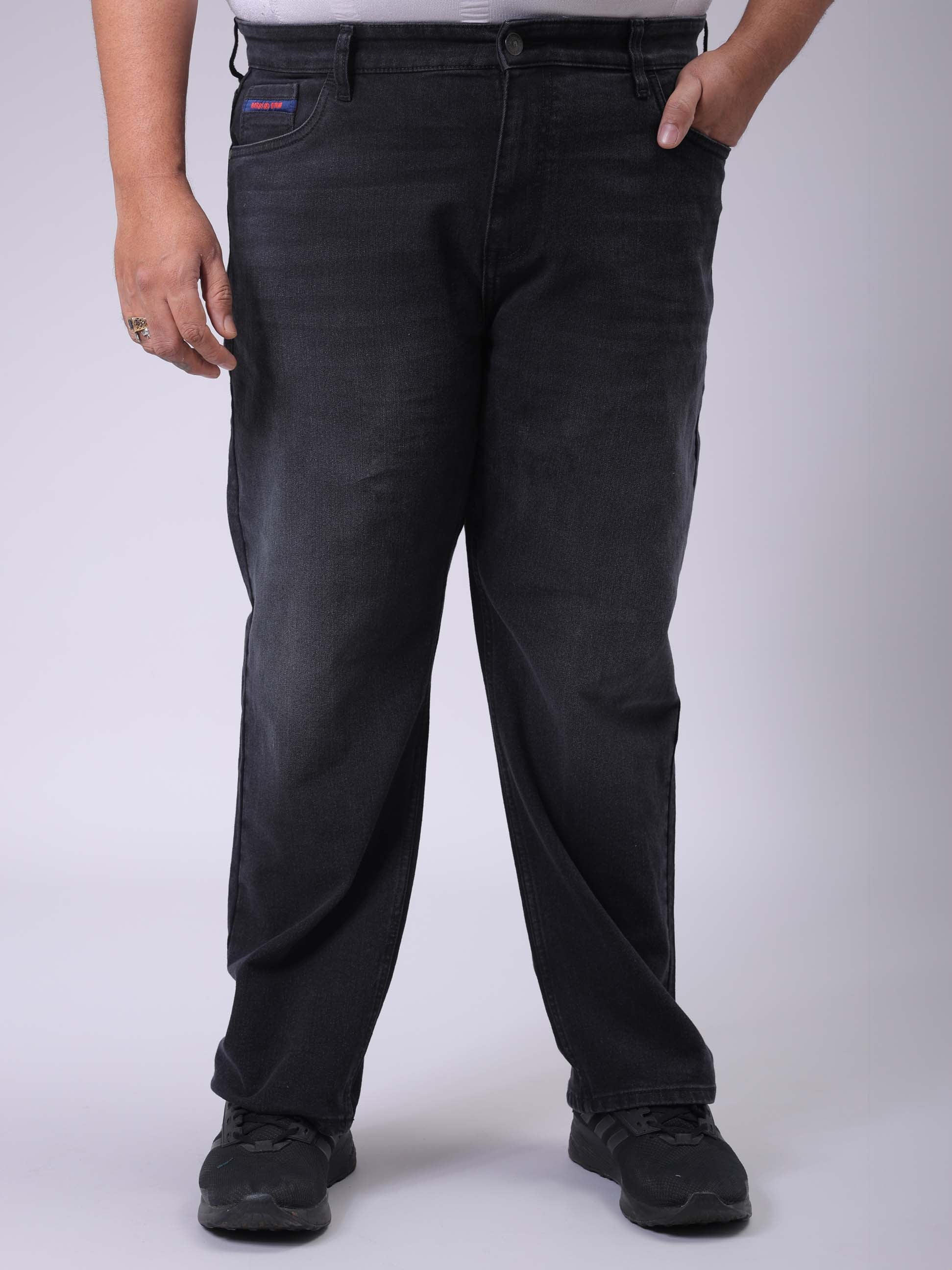 HARDSODA Men's Plus Size Grey Vintage Straight Fit Solid Jeans