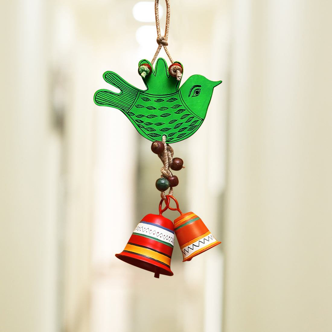 EXCLUSIVELANE 'The Singing Bird' Handpainted Decorative Wind Chime In Wood & Metal