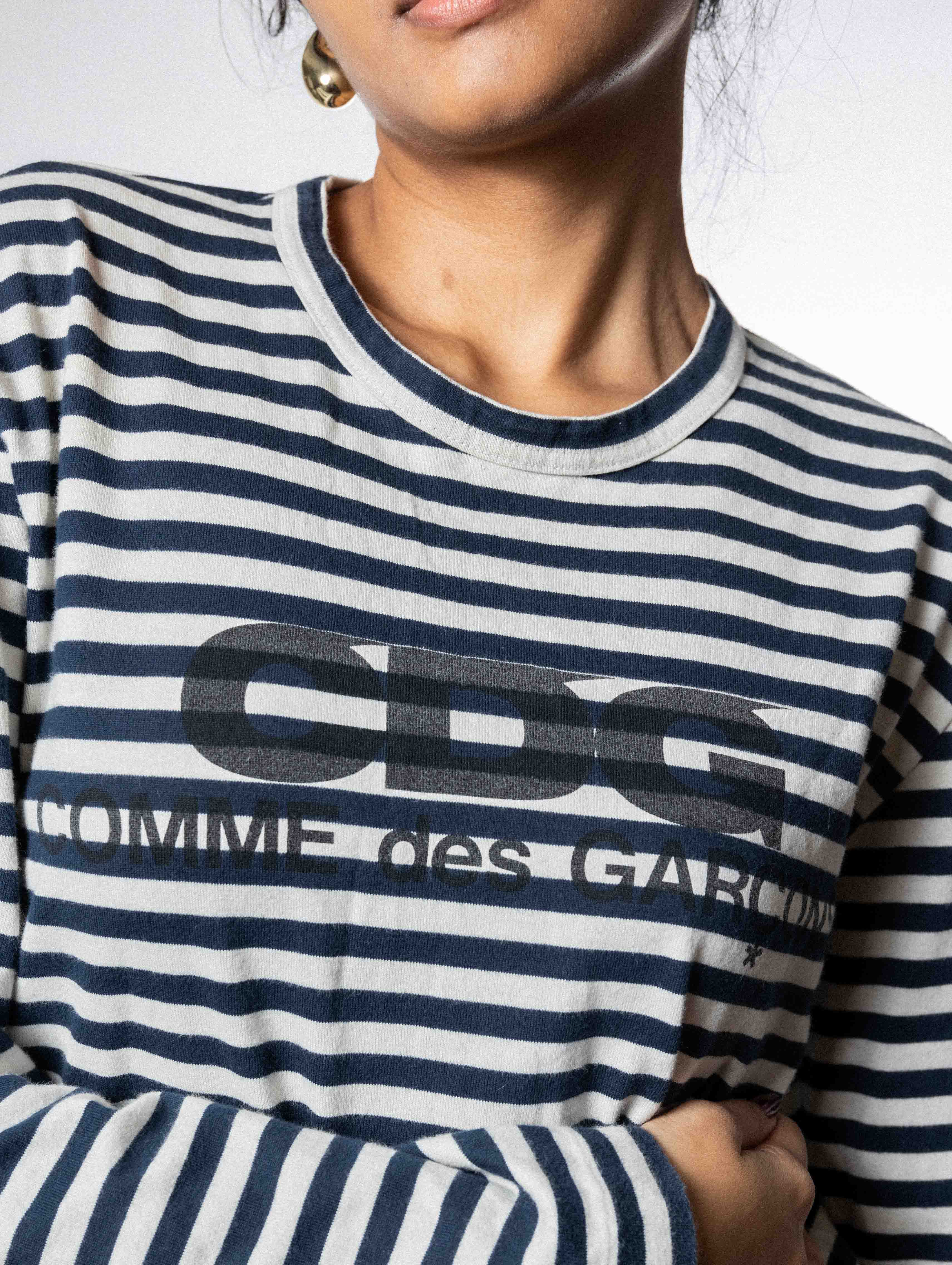 CDG Striped Long Sleeve Top - Navy & White - view 2