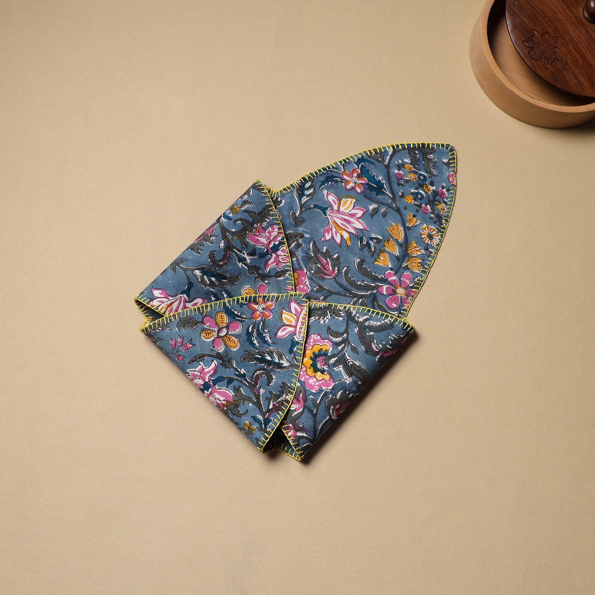 NOORI BAZAR Blue - Hand Embroidered Cotton Roti Napkin 08 - view 2