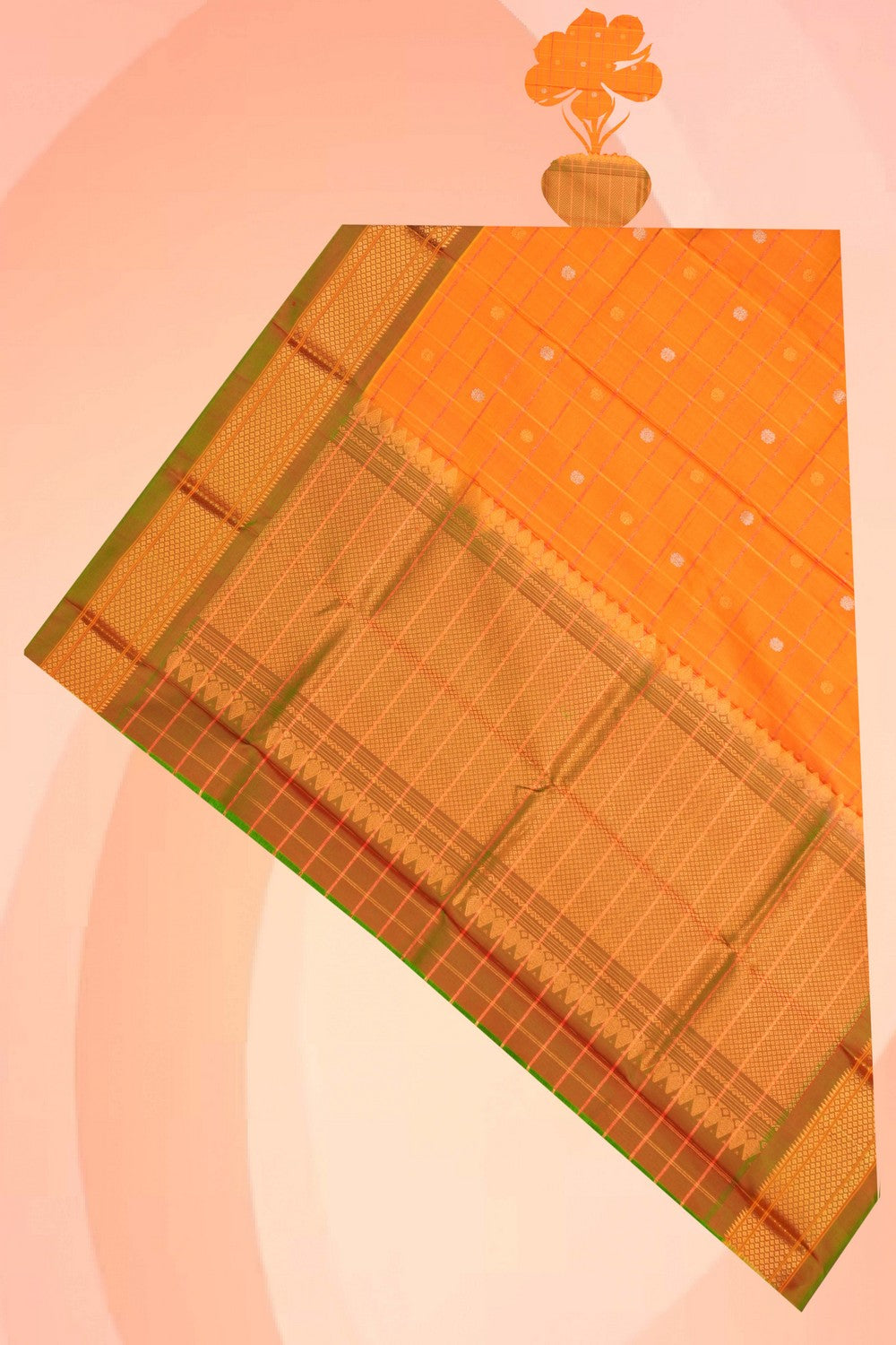 Kalanjali Gadwal Silk Kattam Orange Dupatta
