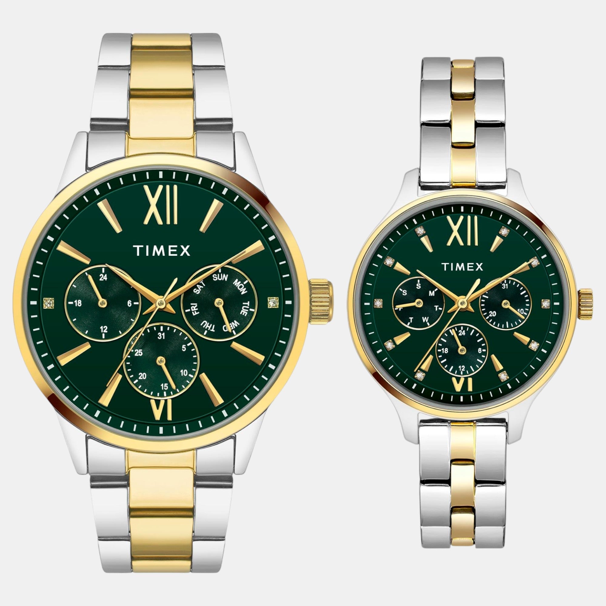 Timex Fashion Couple Quartz Teal Dial Multi-Function Stainless Steel Watch TW00PR315