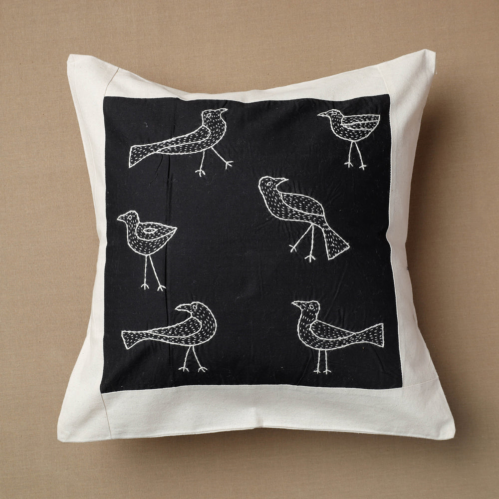 KACHCHH JI CHHAAP Black - Bakhiya Tanka Embroidered Cotton Cushion Cover (16 x 16 in)