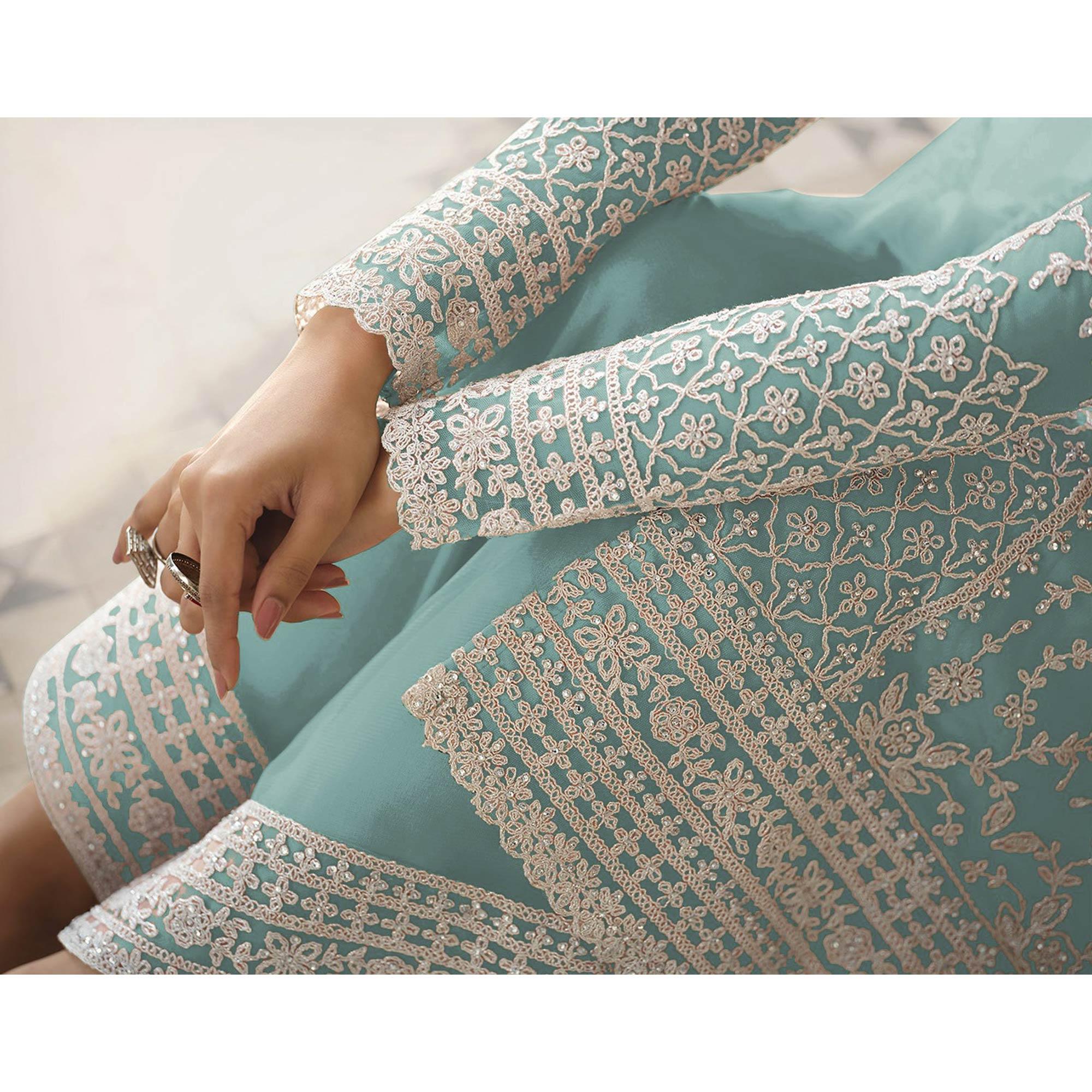 Peachmode Light Blue Embroidered Netted Pakistani Suit - view 5