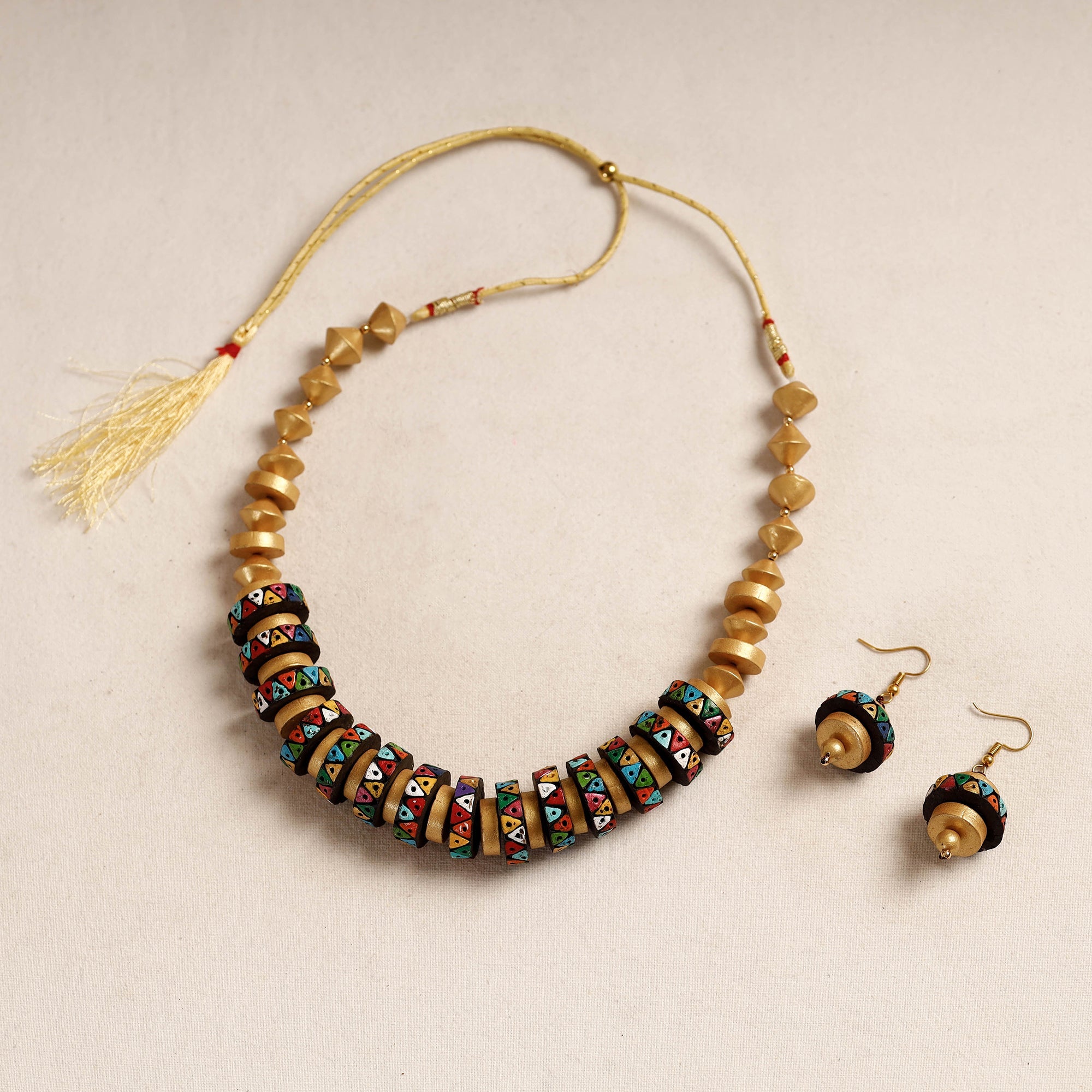 KHUSHBASH - HAPPY LOOM OF EAST Bishnupur Handpainted Terracotta Necklace Set 05 - view 2