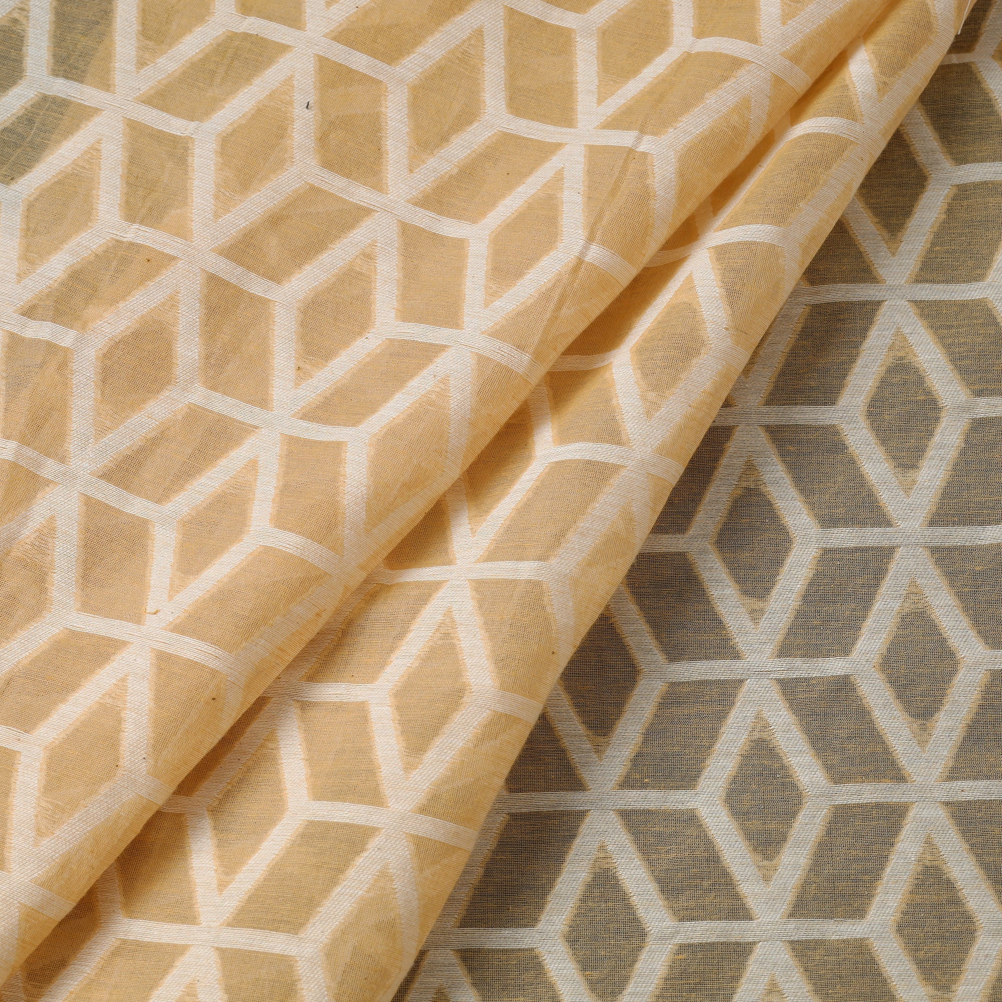 ITOKRI CRAFTS INITIATIVE Beige - Pure Banarasi Handwoven Cutwork Buti Cotton Fabric - view 2